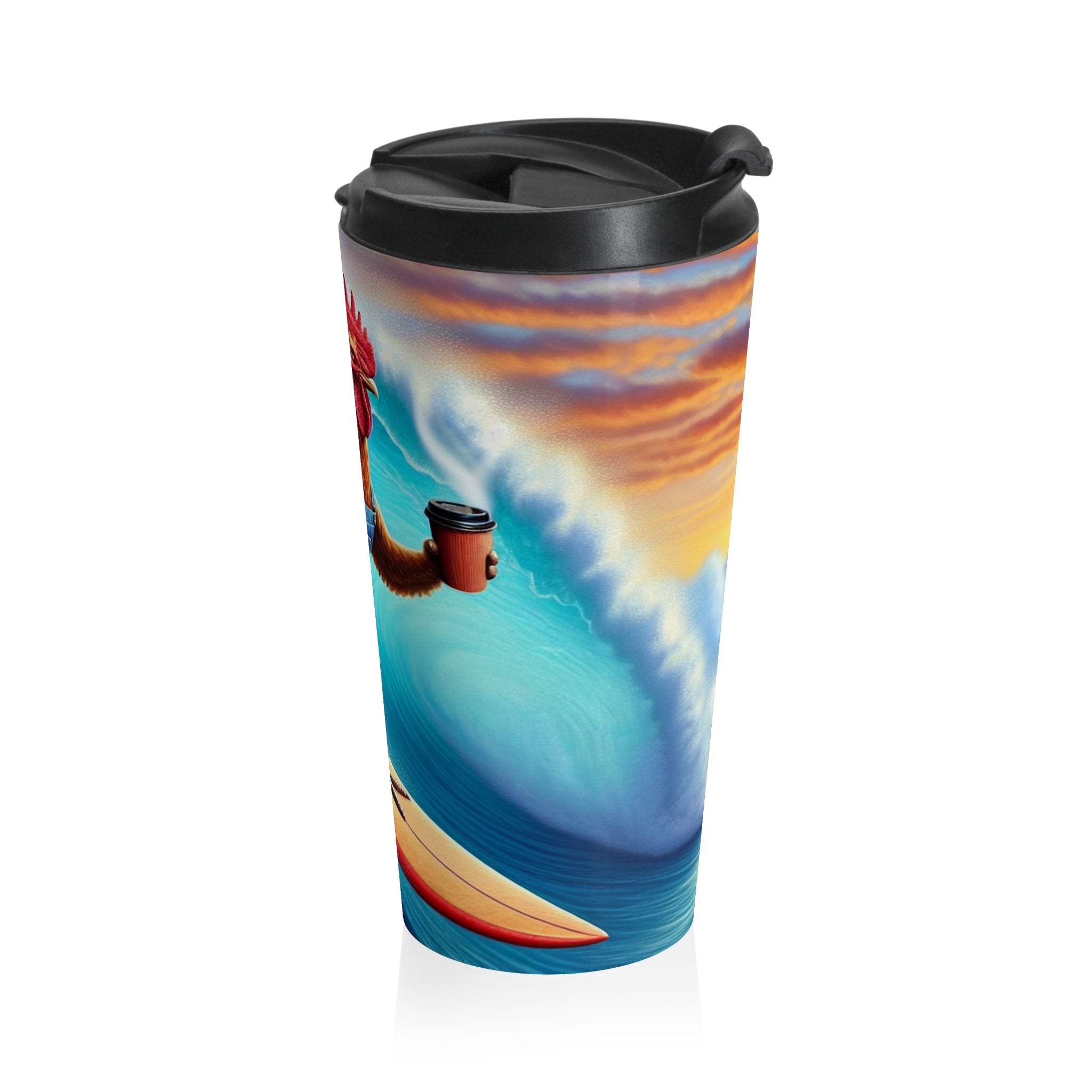Surfing Rooster Stainless Steel Travel Mug (15oz)