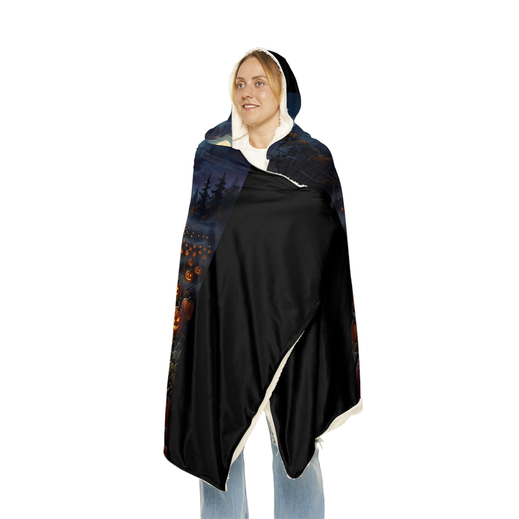 Halloween Pumpkin Field Snuggle Blanket – Hooded Cozy Throw for Fall & Spooky Season
