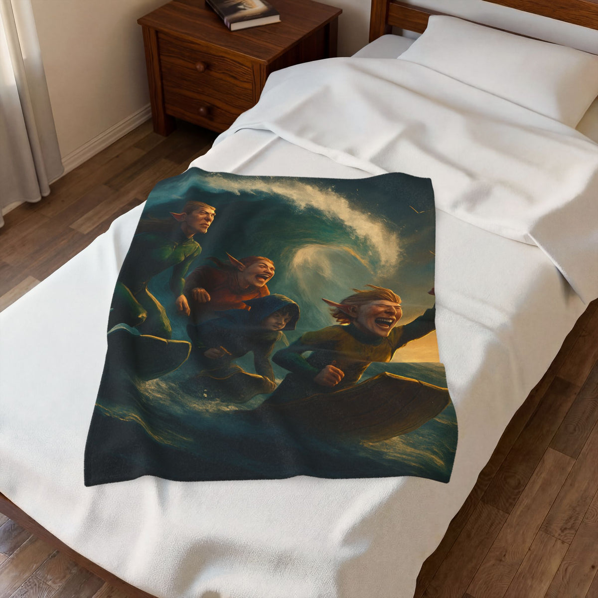 Santa’s Surfing Elves Velveteen Plush Blanket