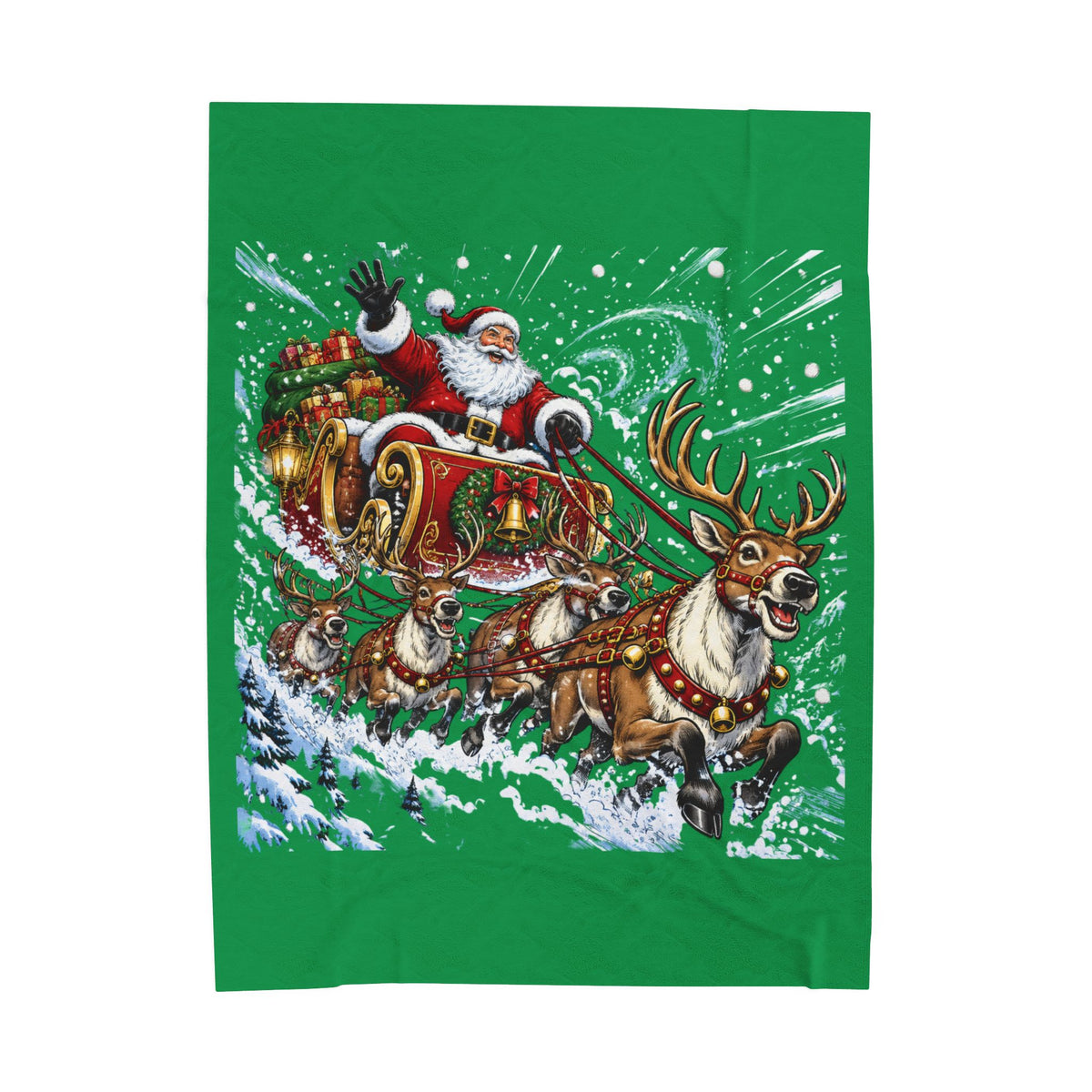 Christmas Santa and Reindeer Velveteen Plush Blanket