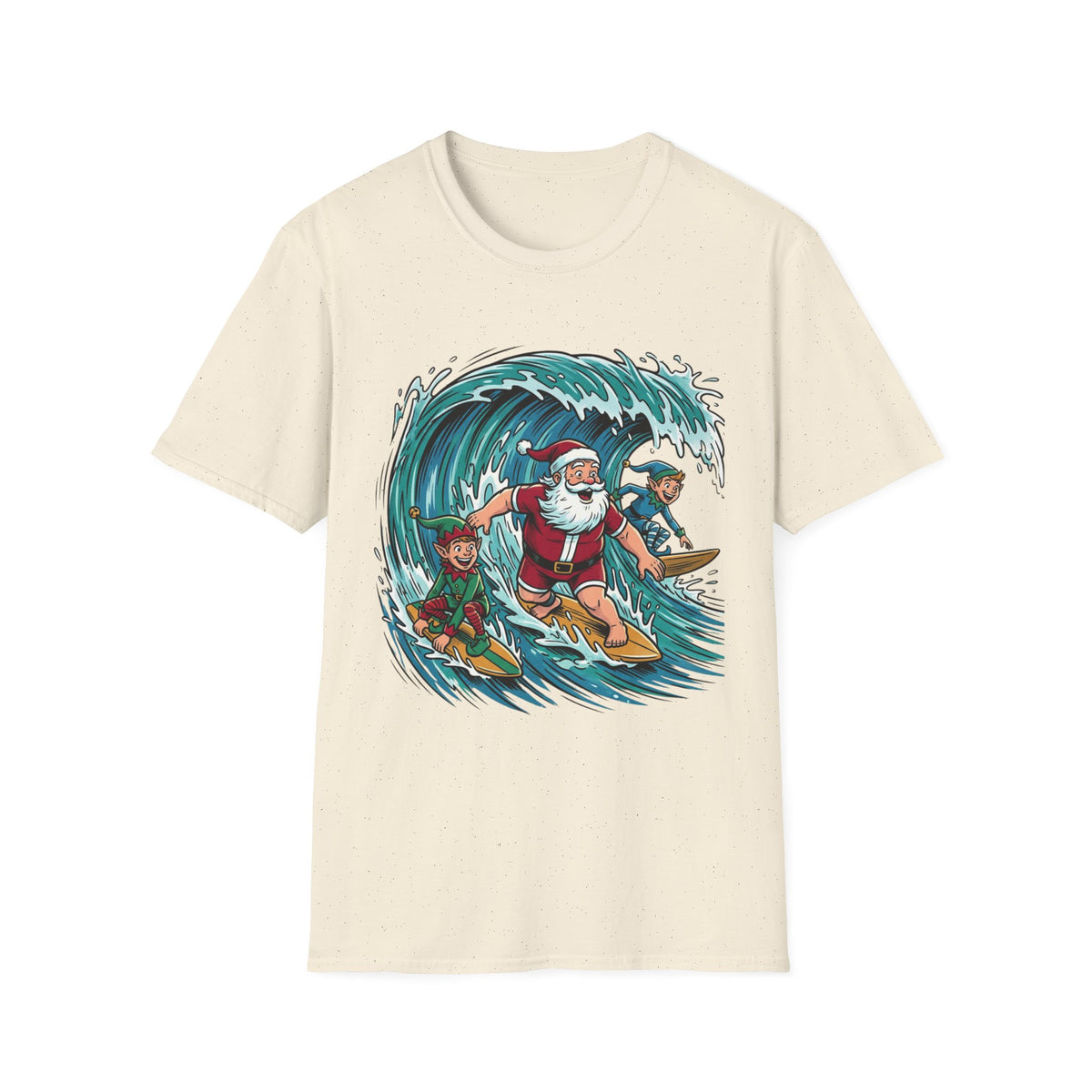 Surfing Santa T-Shirt — Christmas Beach Holiday Tee