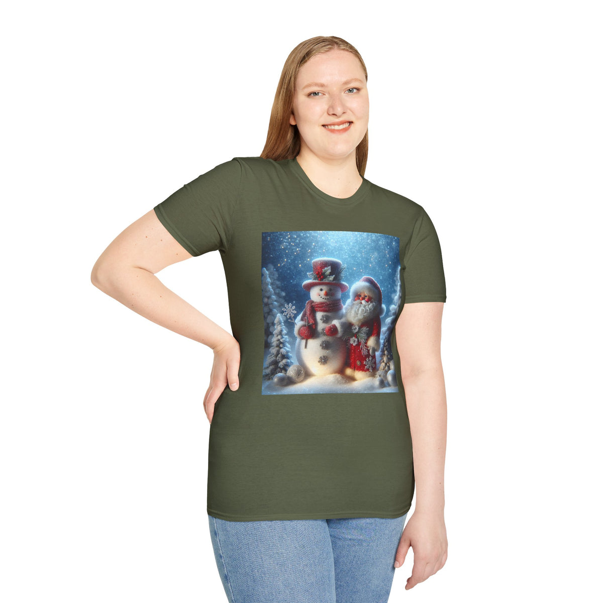 Christmas Santa & Snowman T-Shirt — Holiday Winter Scene Tee