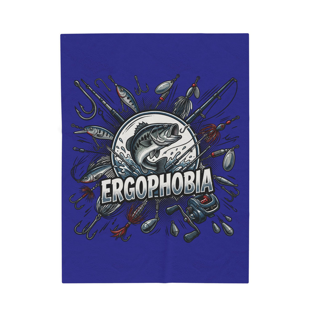 Fishing Graphic Velveteen Plush Blanket – “ERGOPHOBIA” Bass Design
