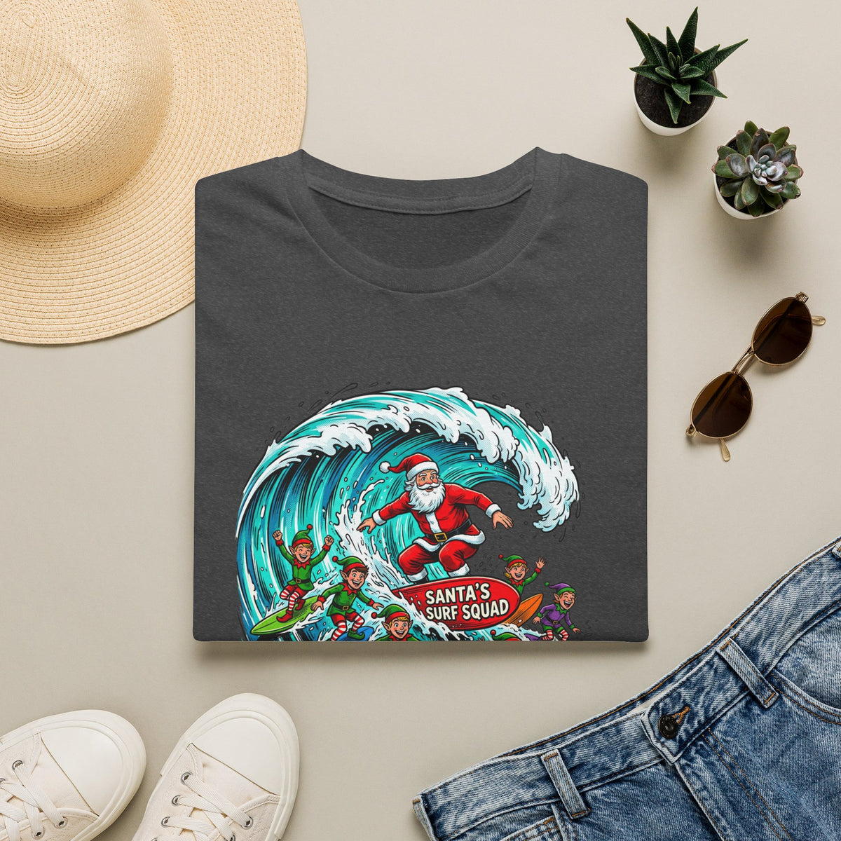 Santa’s Surf Christmas T-Shirt – Tropical Holiday Gift