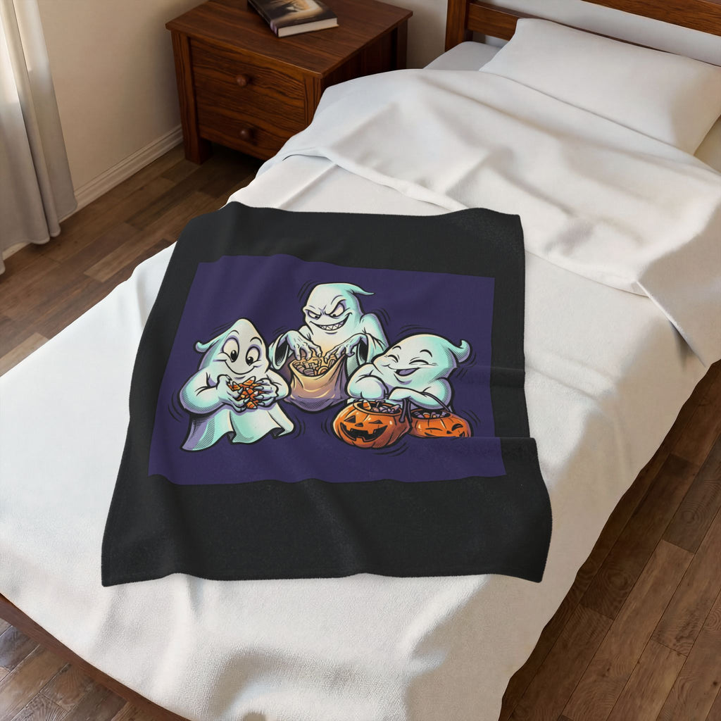Three Ghosts Trick-or-Treat Halloween Velveteen Plush Blanket
