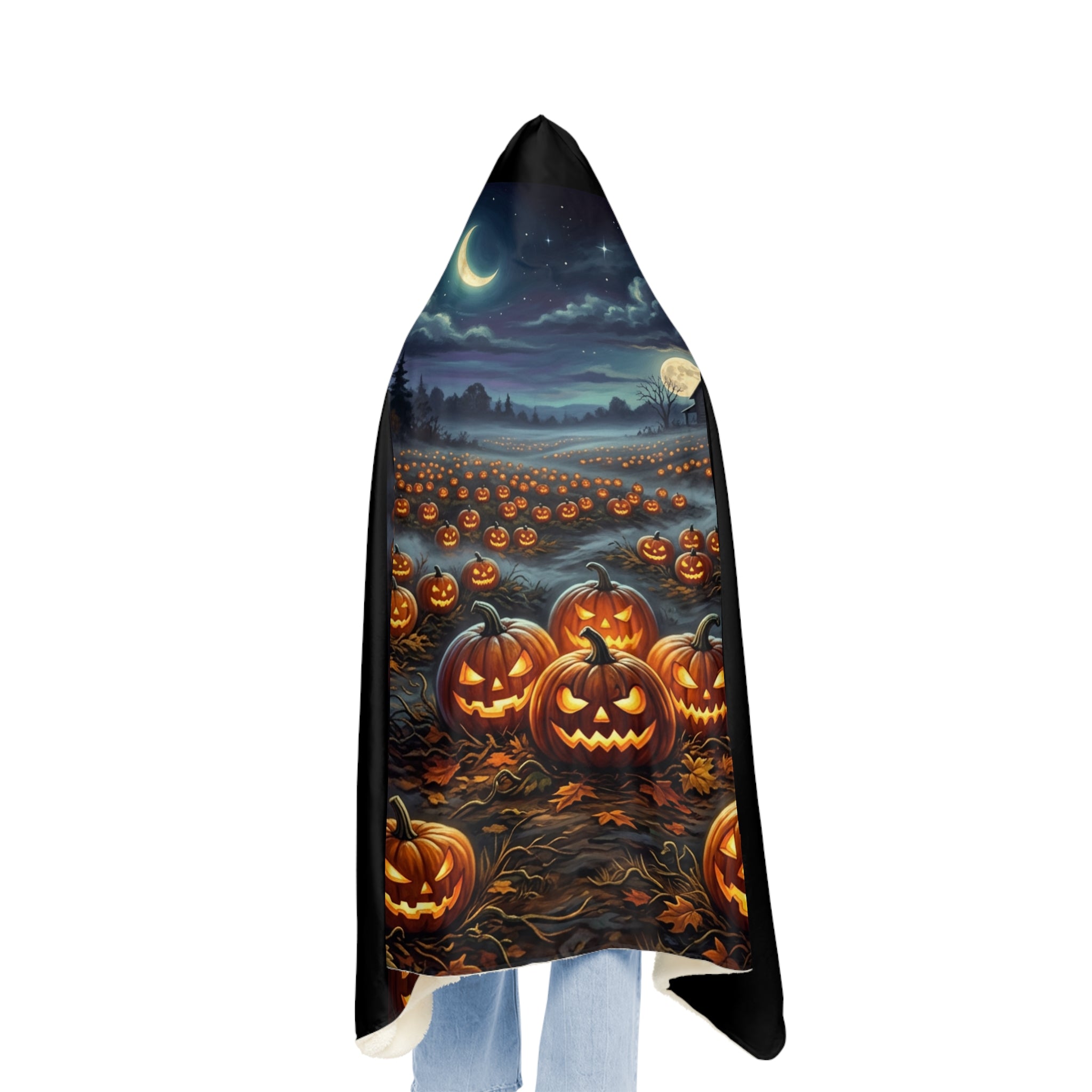 Halloween Pumpkin Field Snuggle Blanket – Hooded Cozy Throw for Fall & Spooky Season