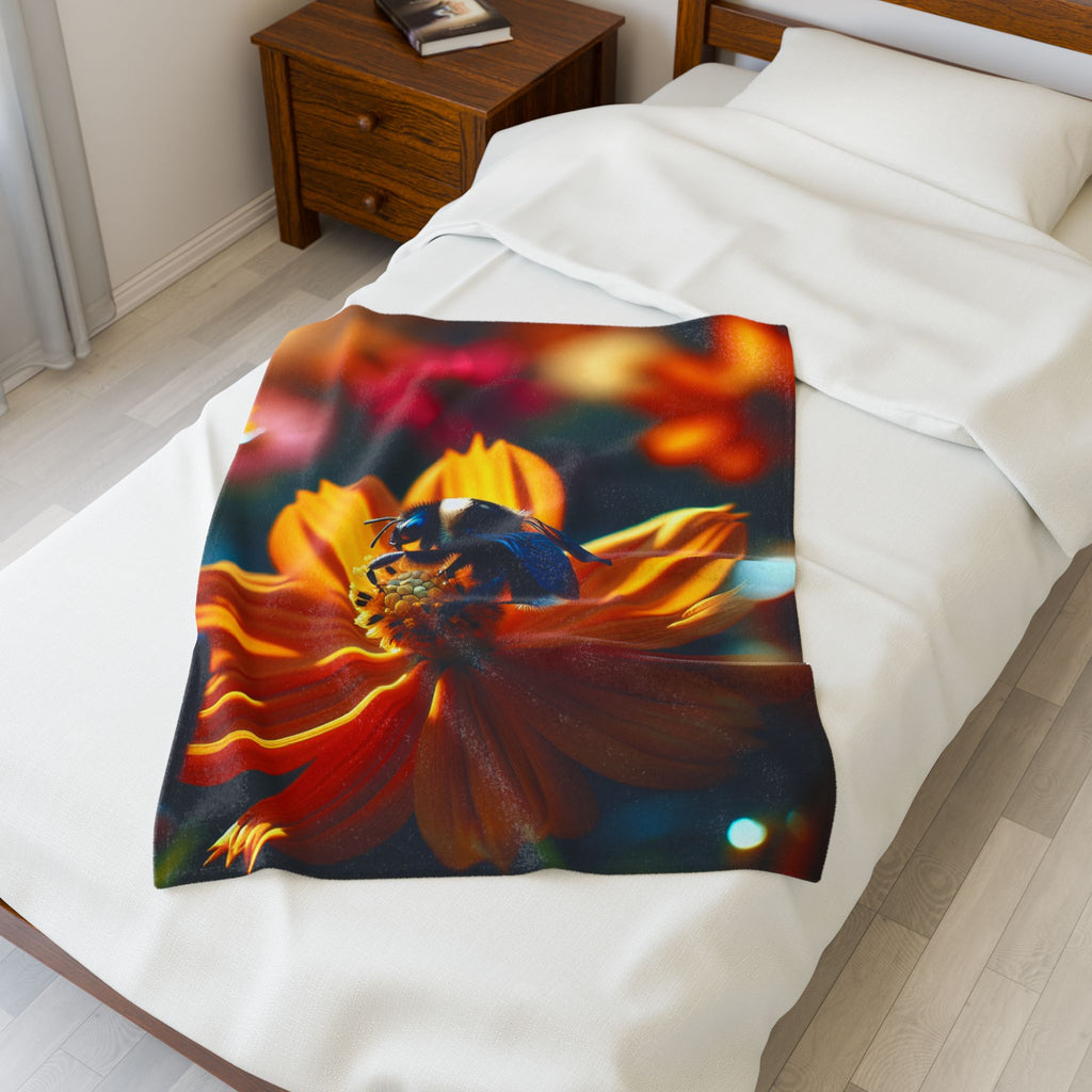 Velveteen Plush Blanket - Bee on Flower