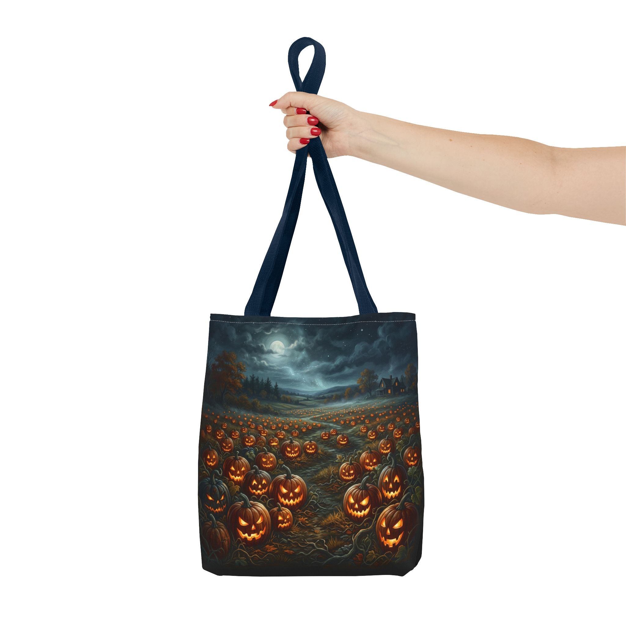 Halloween Pumpkin Field Tote Bag — Spooky Jack-O'-Lantern All-Over Print