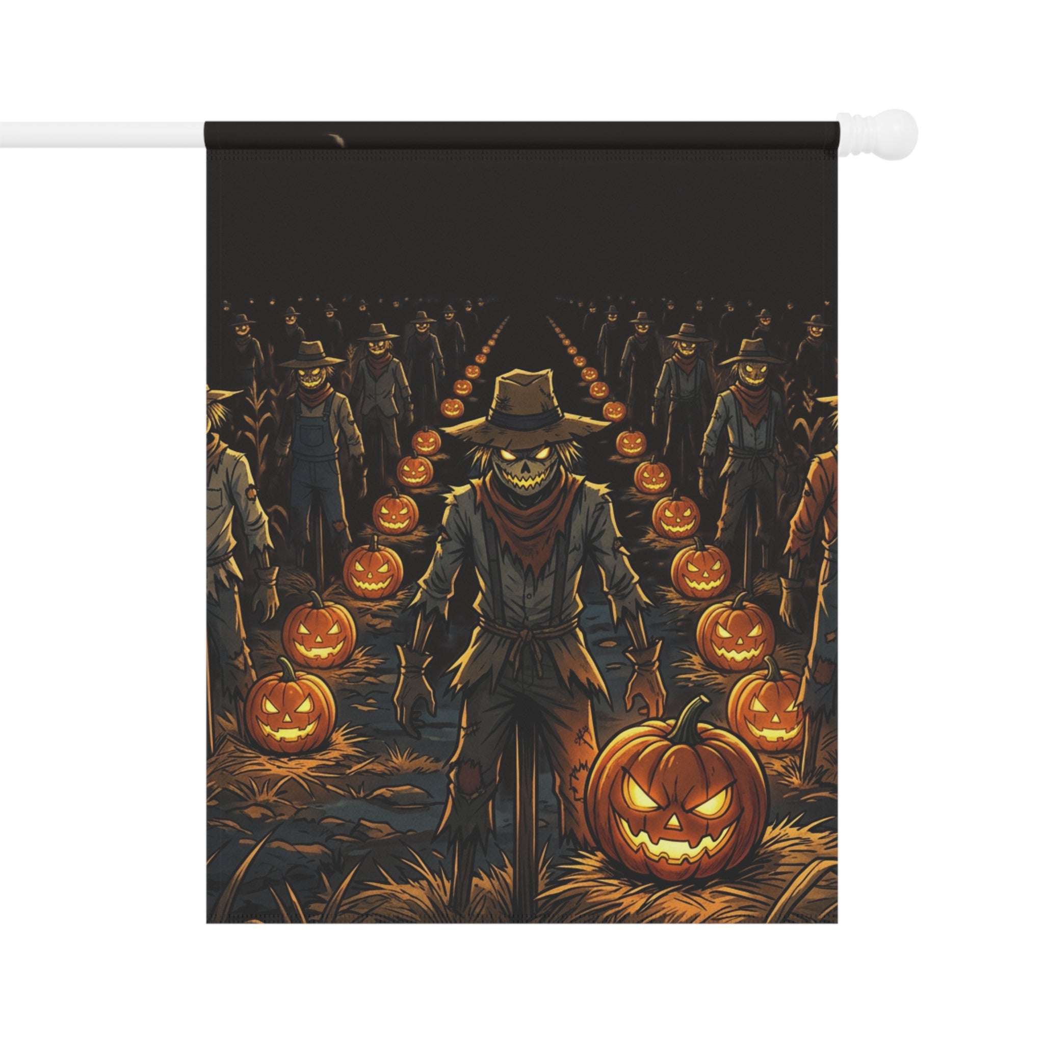 Halloween Scarecrow Pumpkin Patch Garden Flag – Spooky Rustic Outdoor Banner