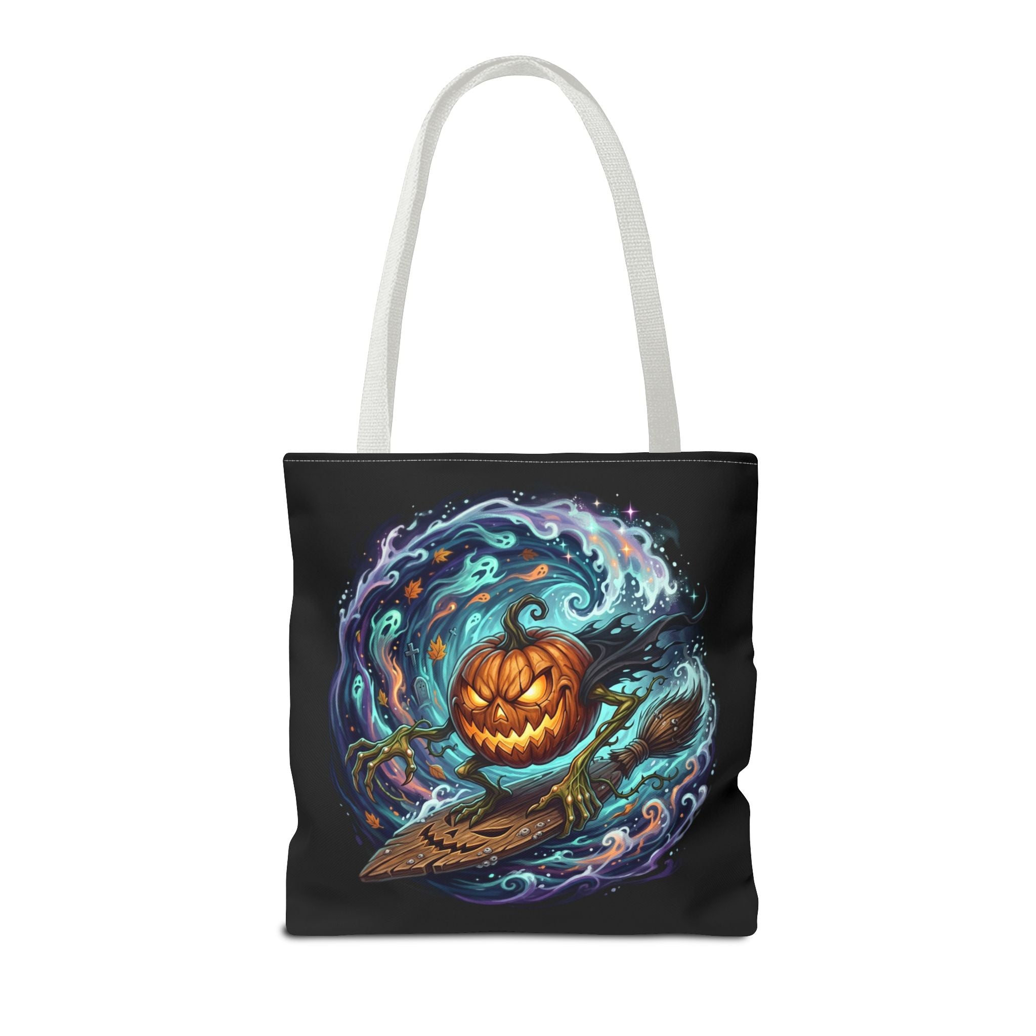 Halloween Surfing Pumpkin Tote Bag — Spooky Jack-o'-Lantern Beach Wave Tote