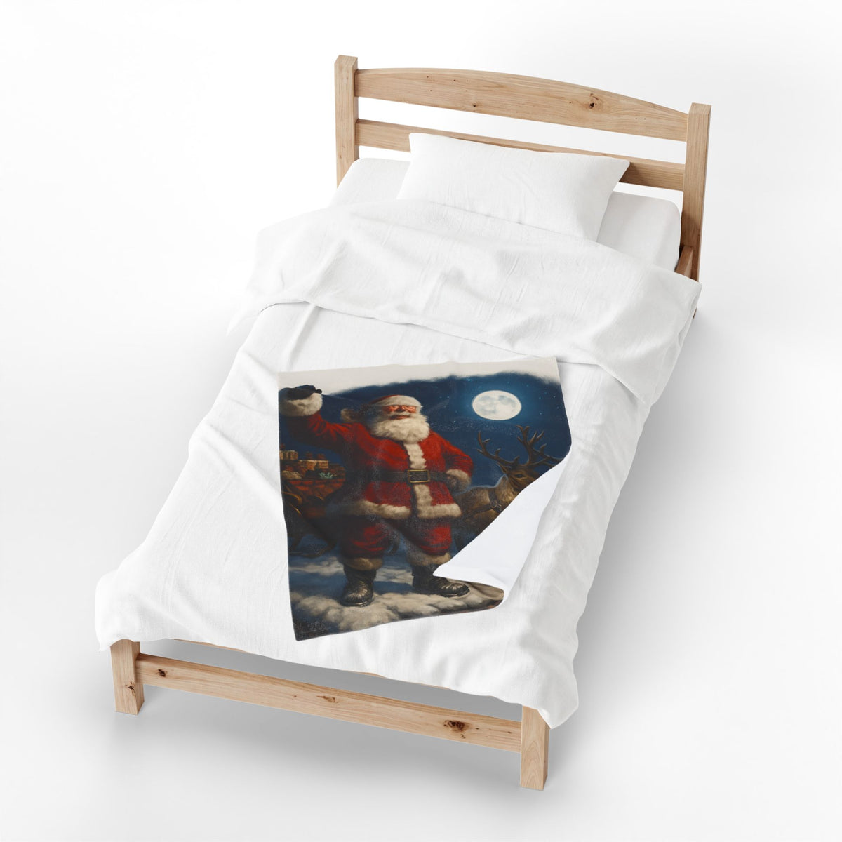 Santa Claus and Reindeer Christmas Velveteen Plush Blanket