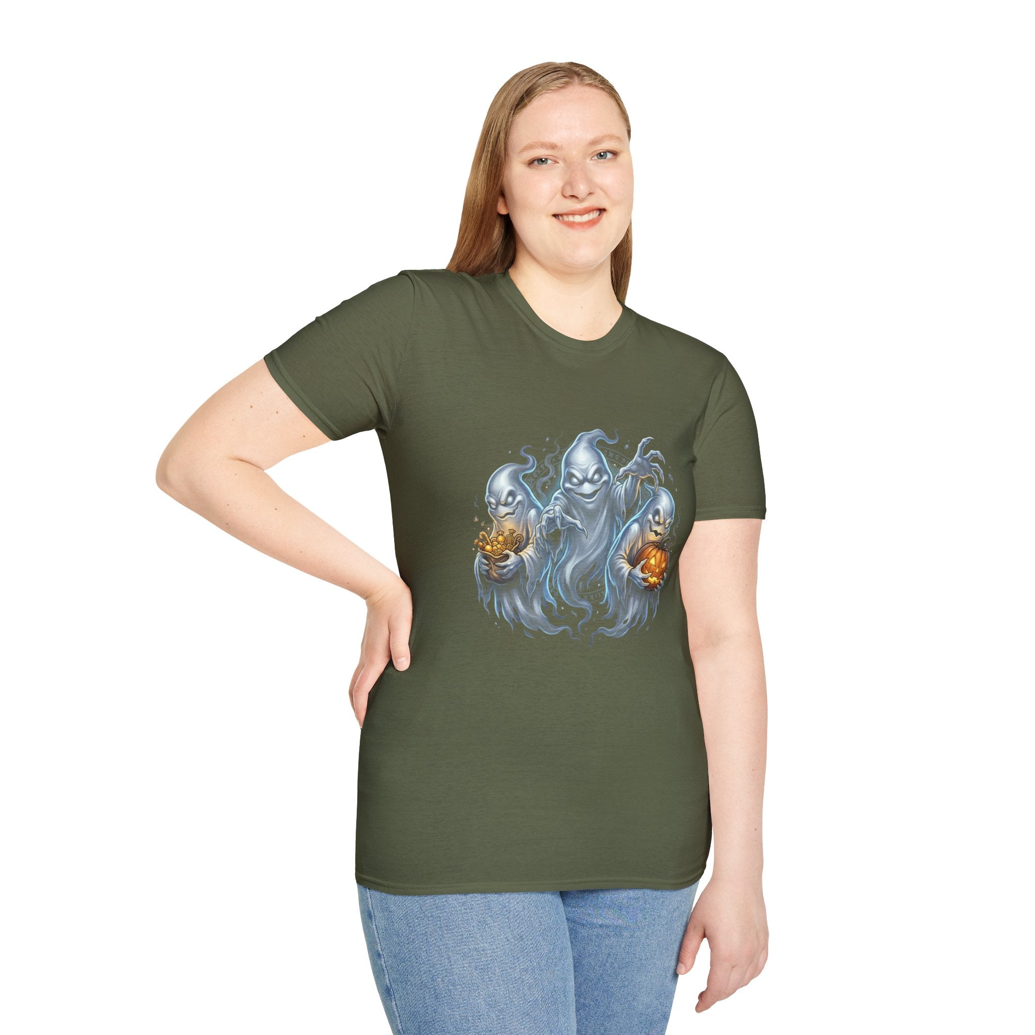 Three Menacing Ghosts Halloween Unisex Softstyle T-Shirt