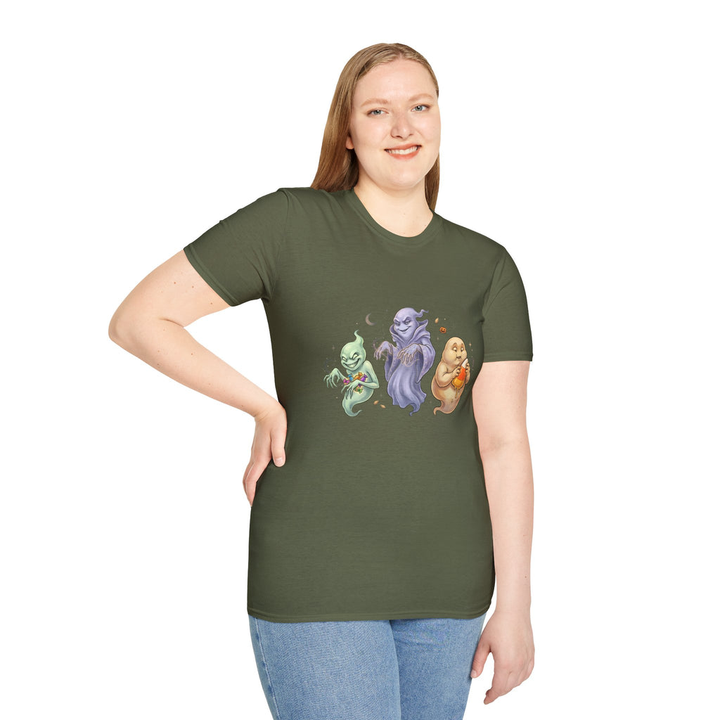 Three Quirky Ghosts Halloween Unisex Softstyle T-Shirt