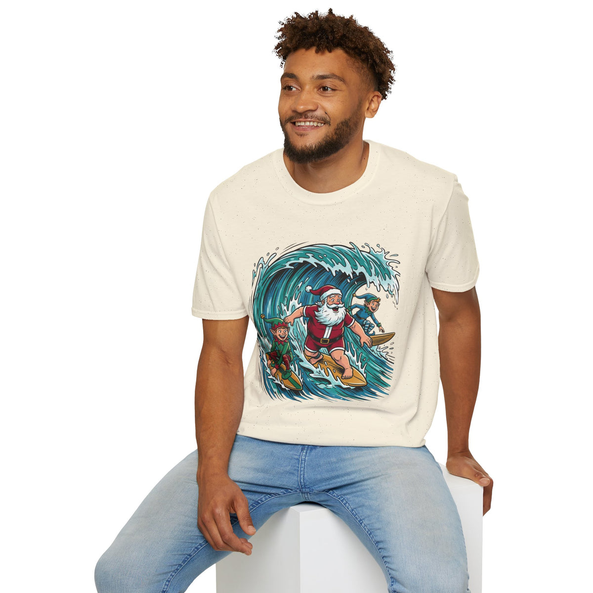 Surfing Santa T-Shirt — Christmas Beach Holiday Tee