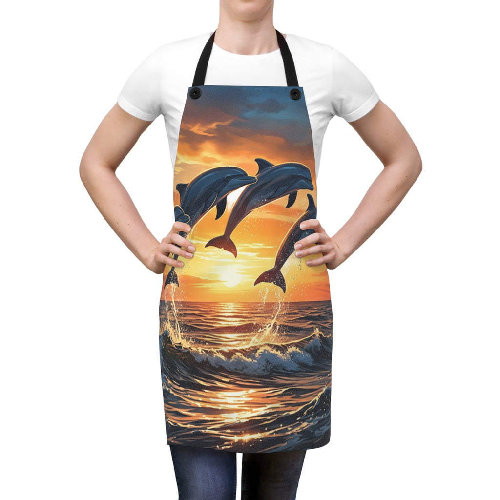 Dolphin Sunset Apron — Ocean Wildlife Kitchen Apron for Home Chefs & Beach Lovers