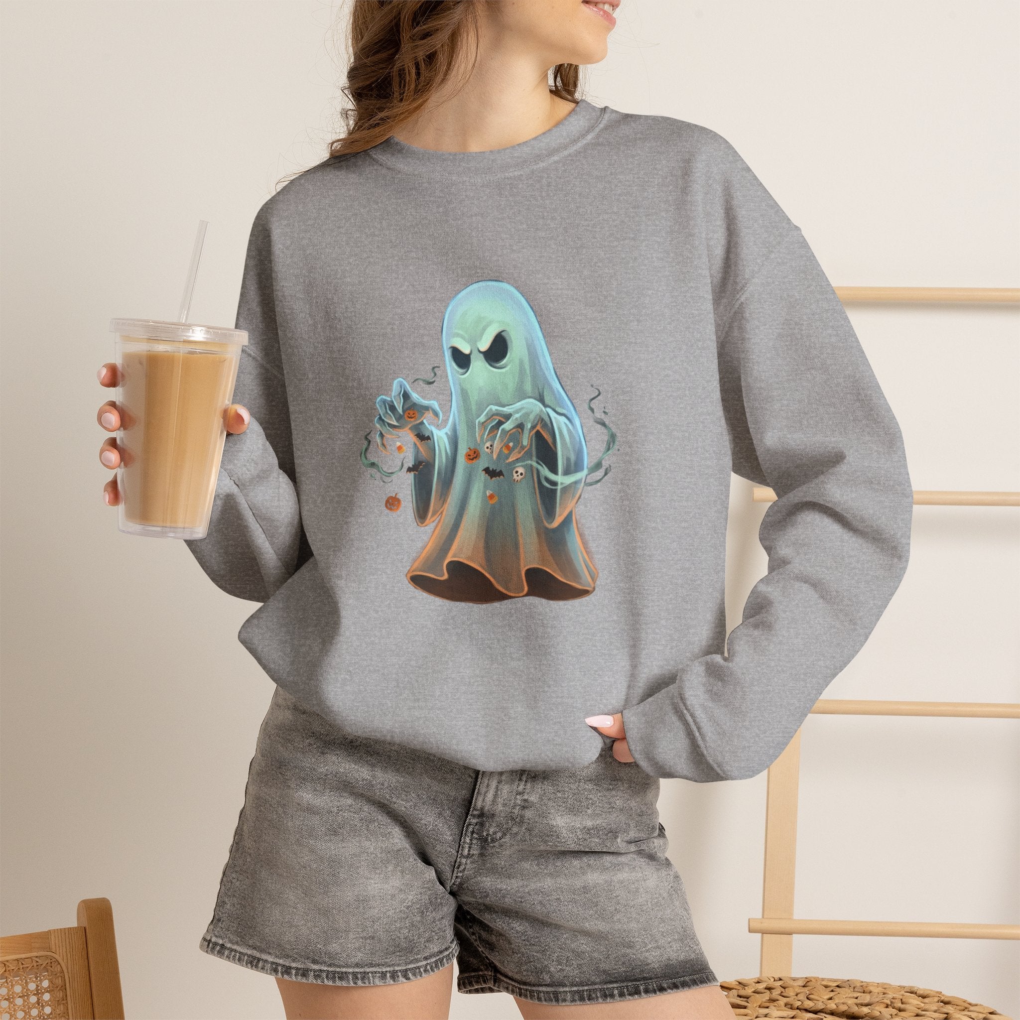 Grumpy Ghost Halloween Crewneck Sweatshirt