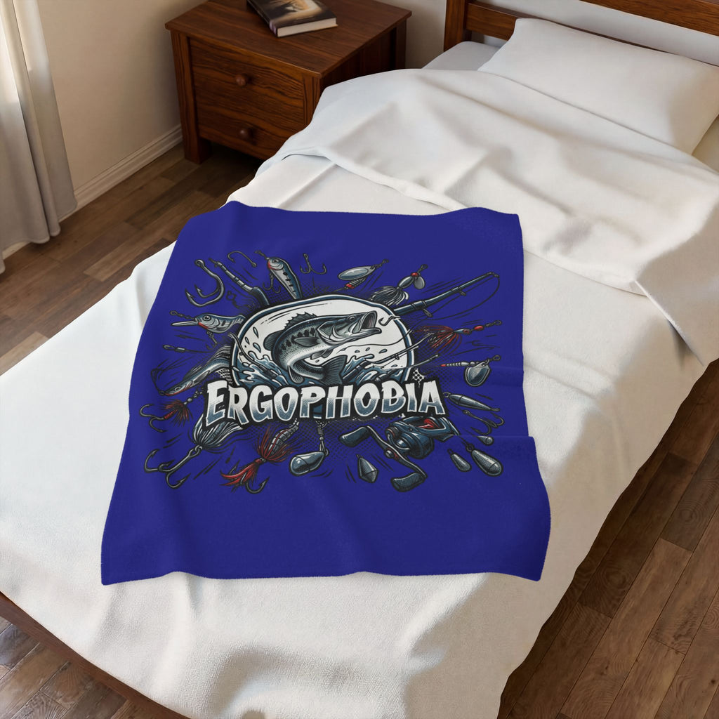 Fishing Graphic Velveteen Plush Blanket – “ERGOPHOBIA” Bass Design
