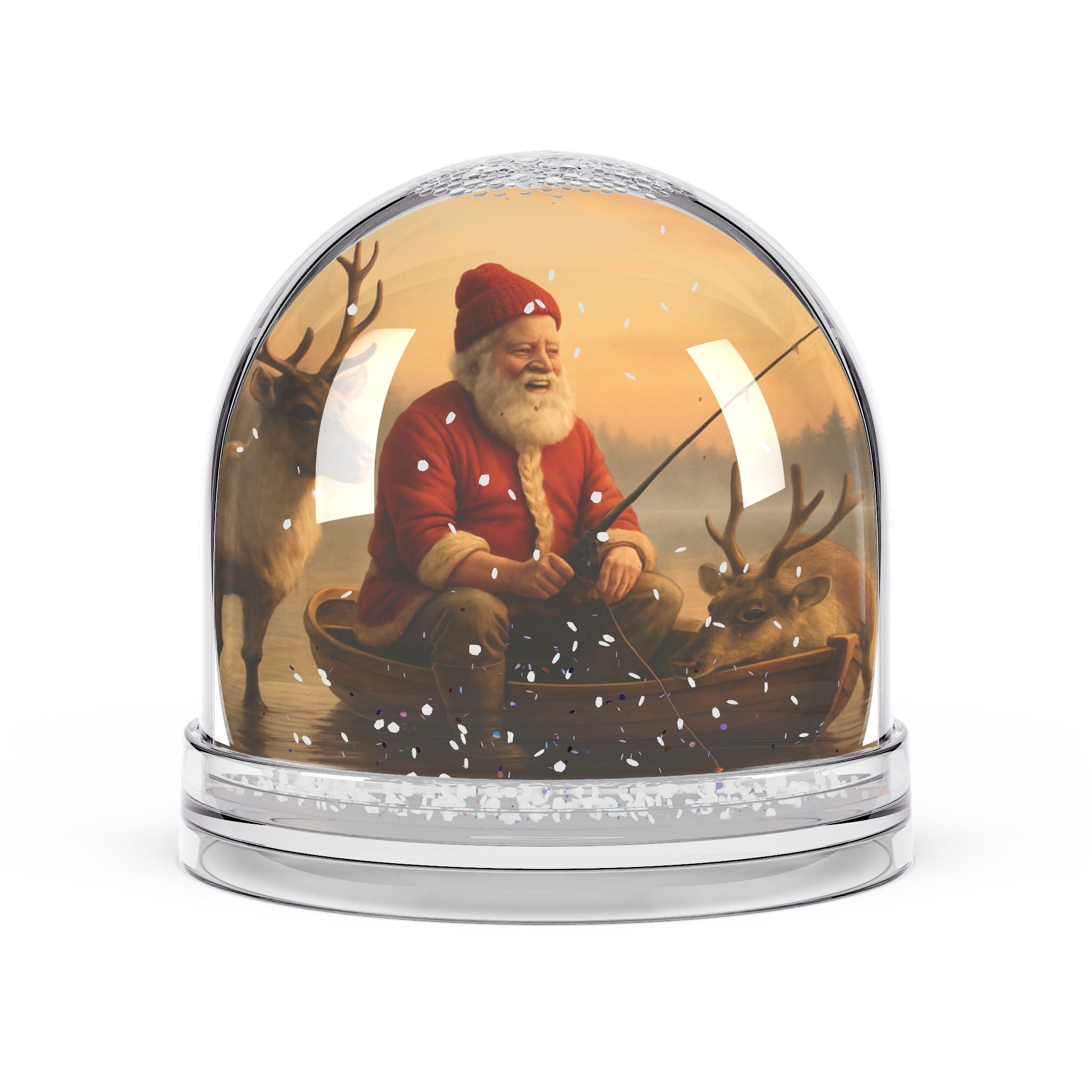 Christmas Santa Snow Globe – Vintage Santa with Reindeer Holiday Decor