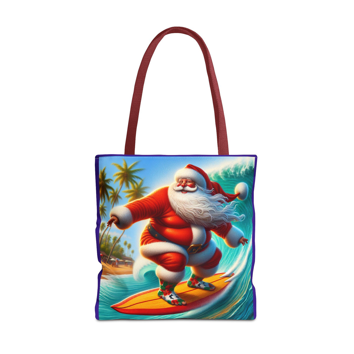 Surfing Santa Tote Bag — Tropical Christmas Beach Holiday Tote