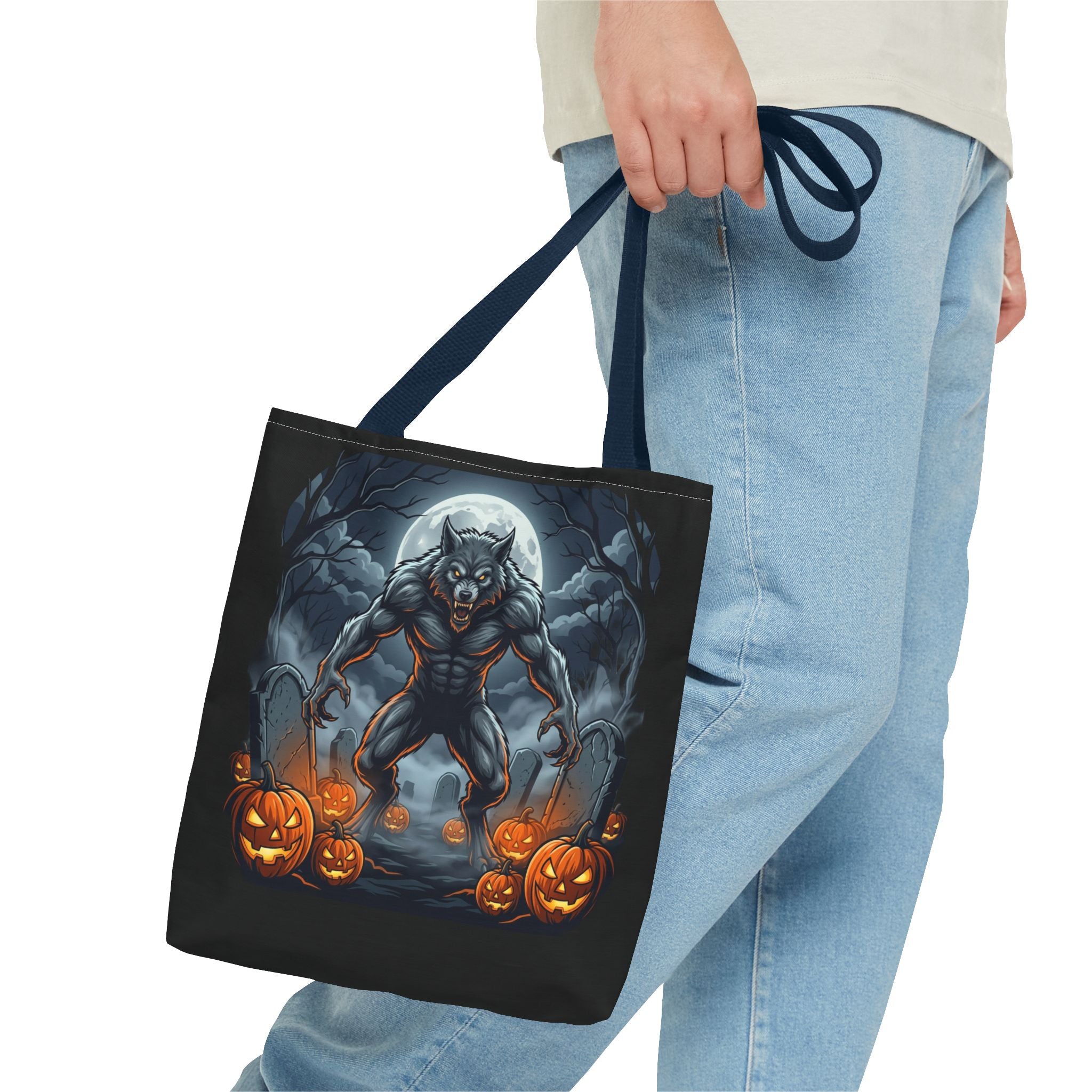 Werewolf Halloween Tote Bag — Full Moon Pumpkin Horror AOP Tote