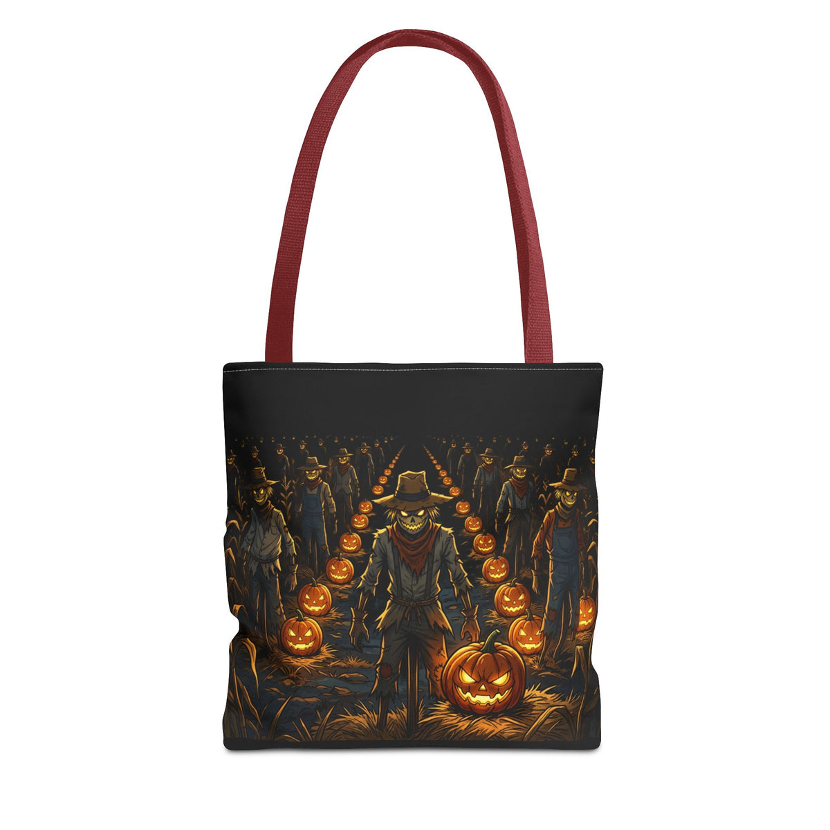 Halloween Scarecrow Parade Tote Bag – Spooky Pumpkin Field All-Over Print Tote