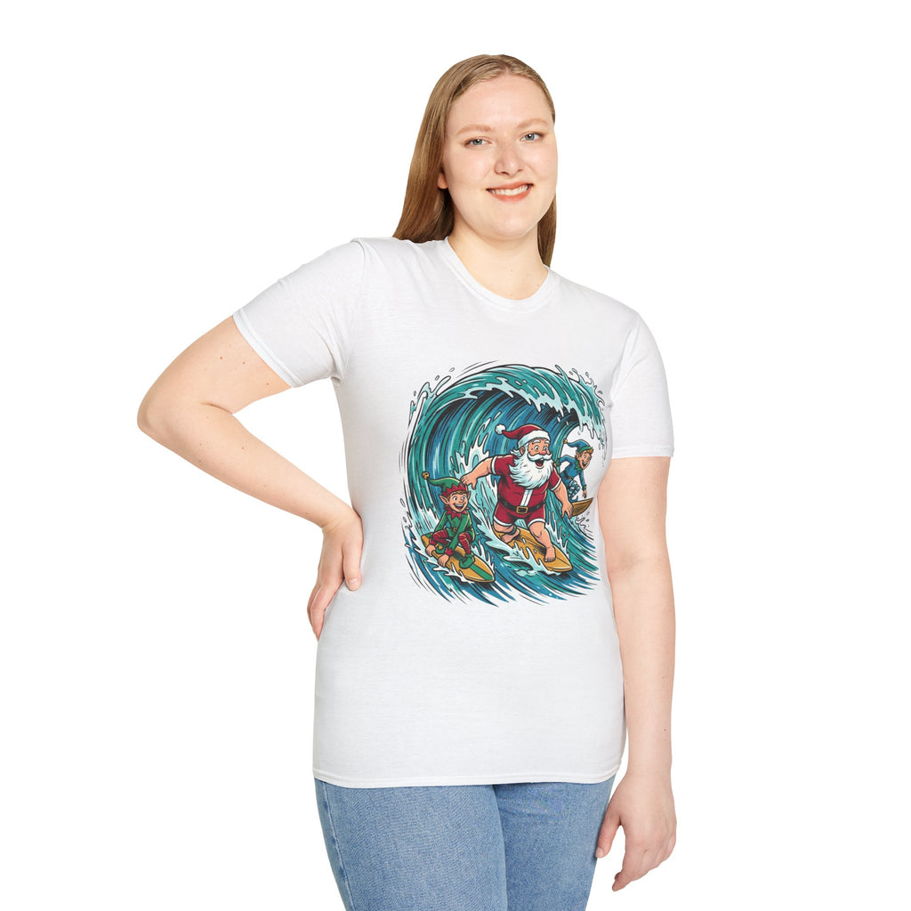 Surfing Santa T-Shirt — Christmas Beach Holiday Tee