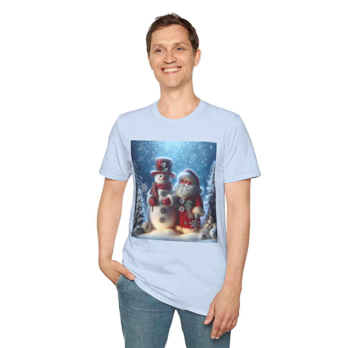 Christmas Santa & Snowman T-Shirt — Holiday Winter Scene Tee