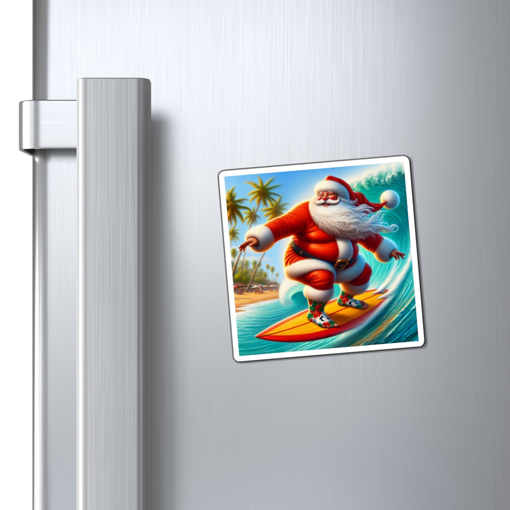 Surfing Santa Refrigerator Magnet — Holiday Tropical Christmas Décor