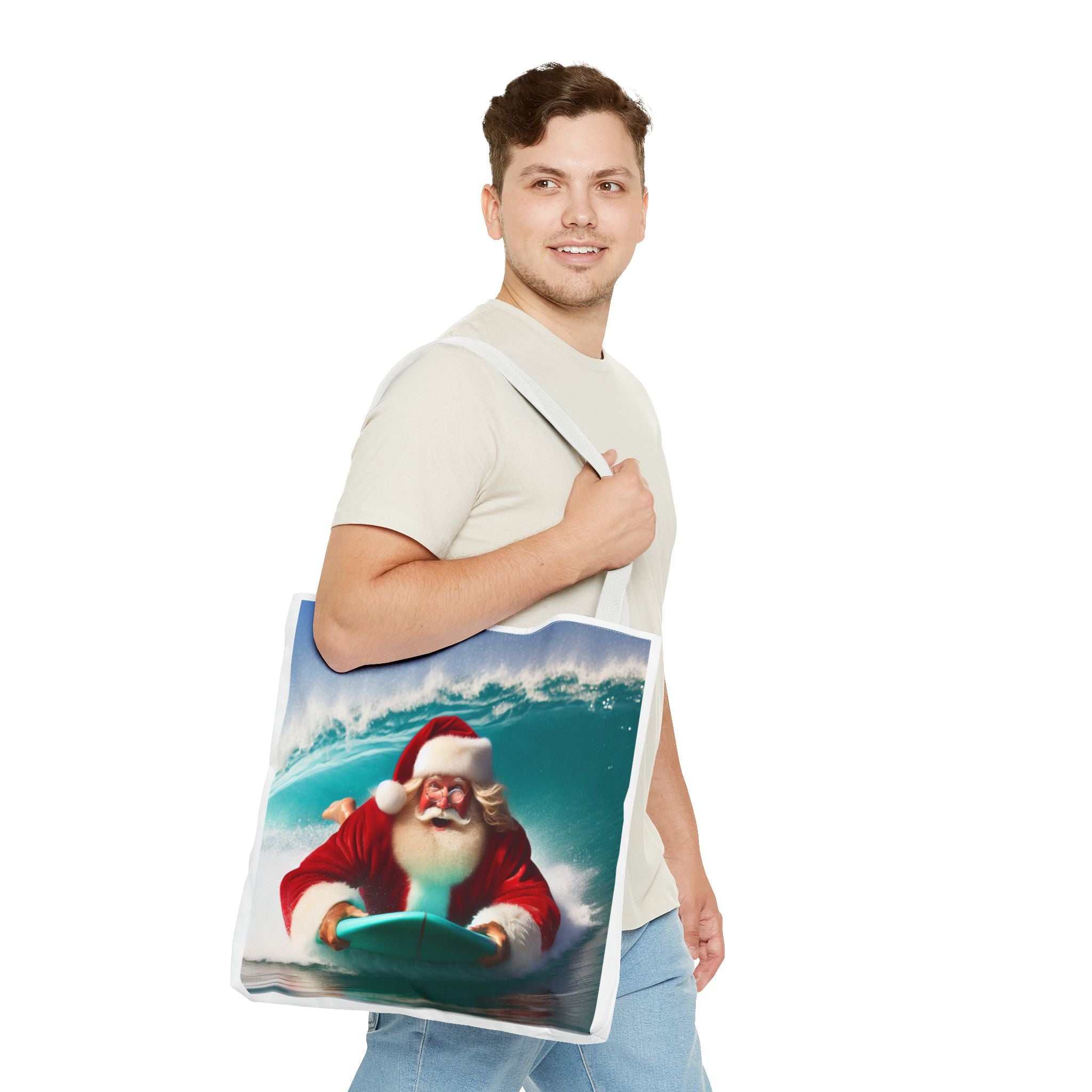 Christmas Surfing Santa Tote Bag – Festive Beach Holiday Shopper