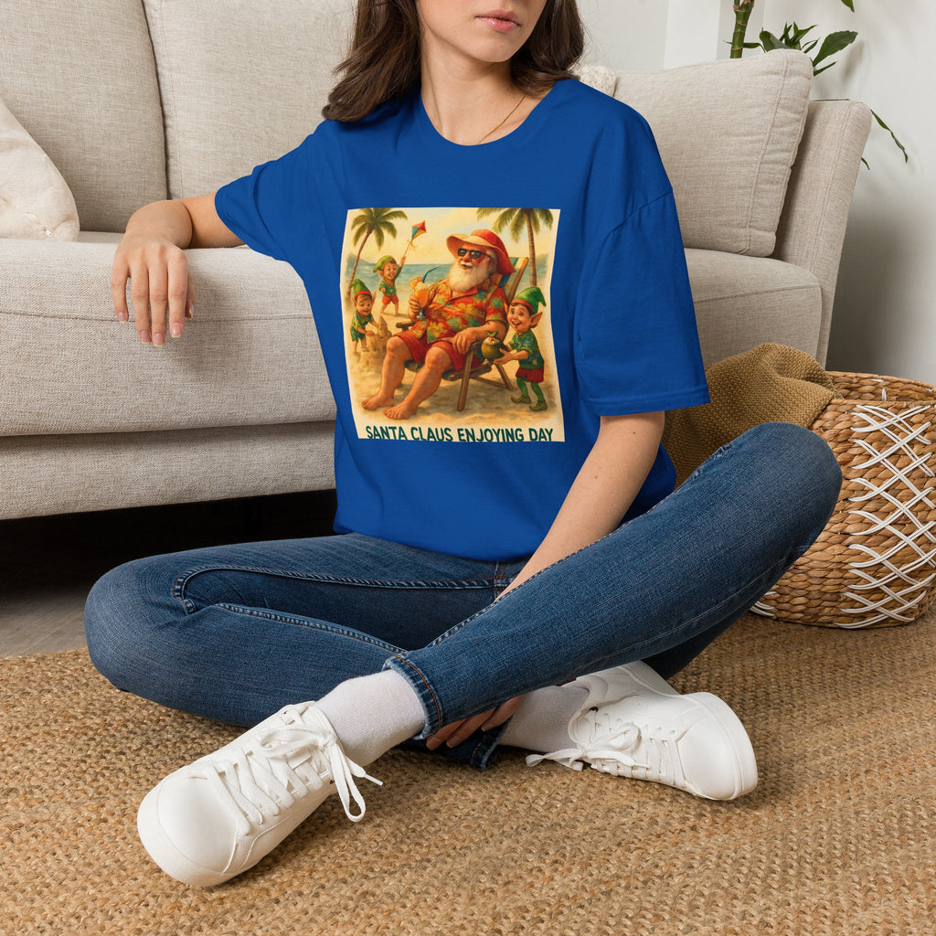 Santa Claus Enjoying Day T-Shirt – Retro Beach Holiday Tee