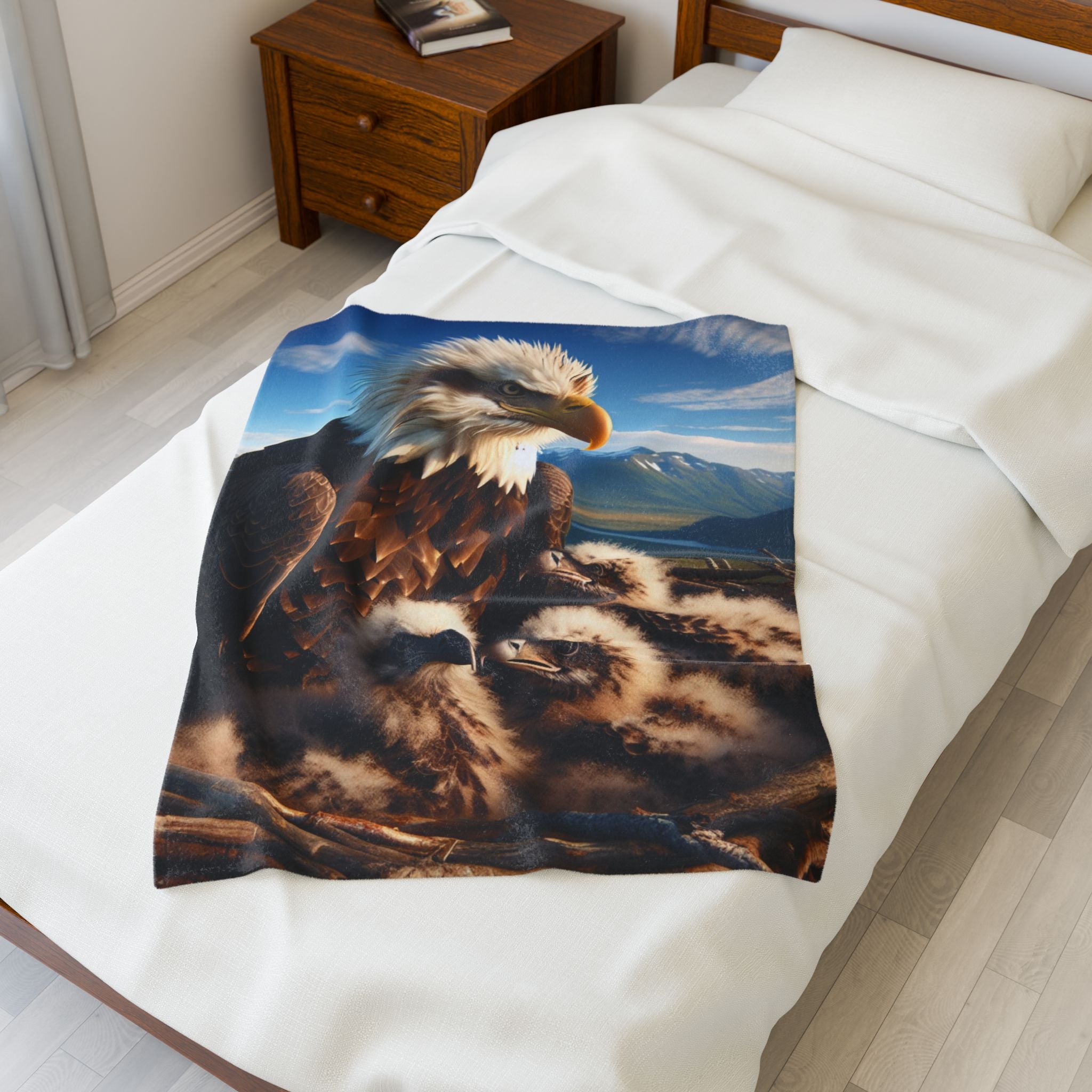 Velveteen Plush Blanket - Eagle with Baby Eagles