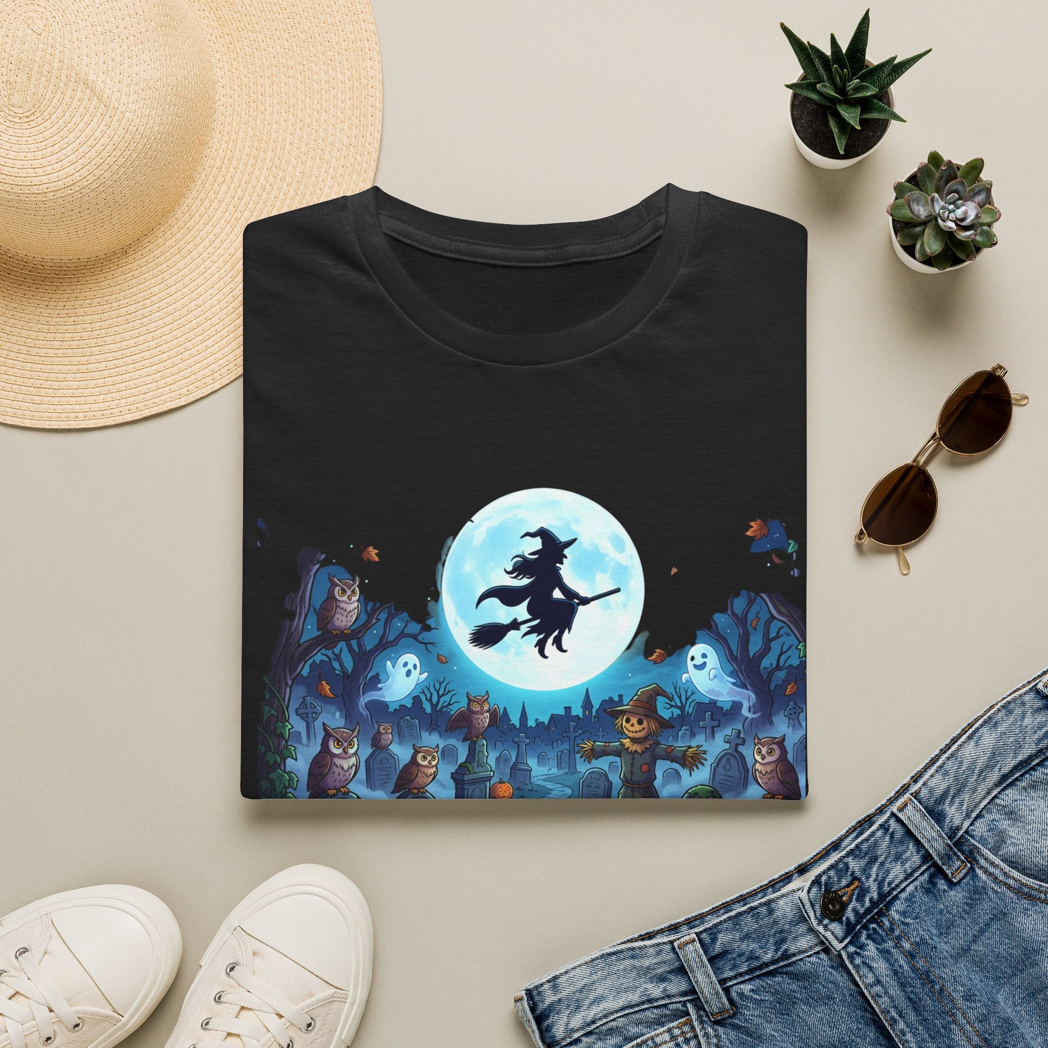 Halloween Witch Moon T-Shirt — Spooky Graveyard Night Tee