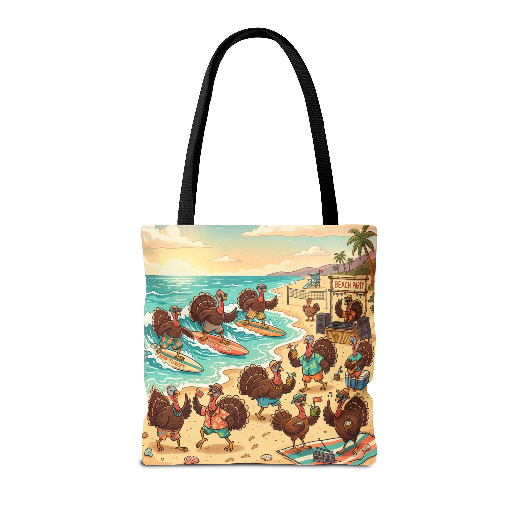 Surfing Turkeys Beach Tote Bag – Funny Thanksgiving Summer Beach Tote