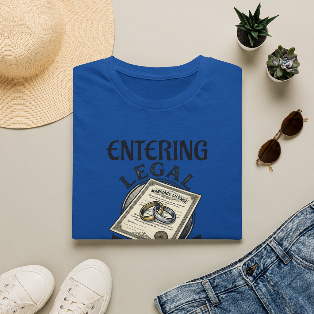 Entering Legal Torture Marriage License T‑Shirt — Funny Wedding / Bride & Groom Gift