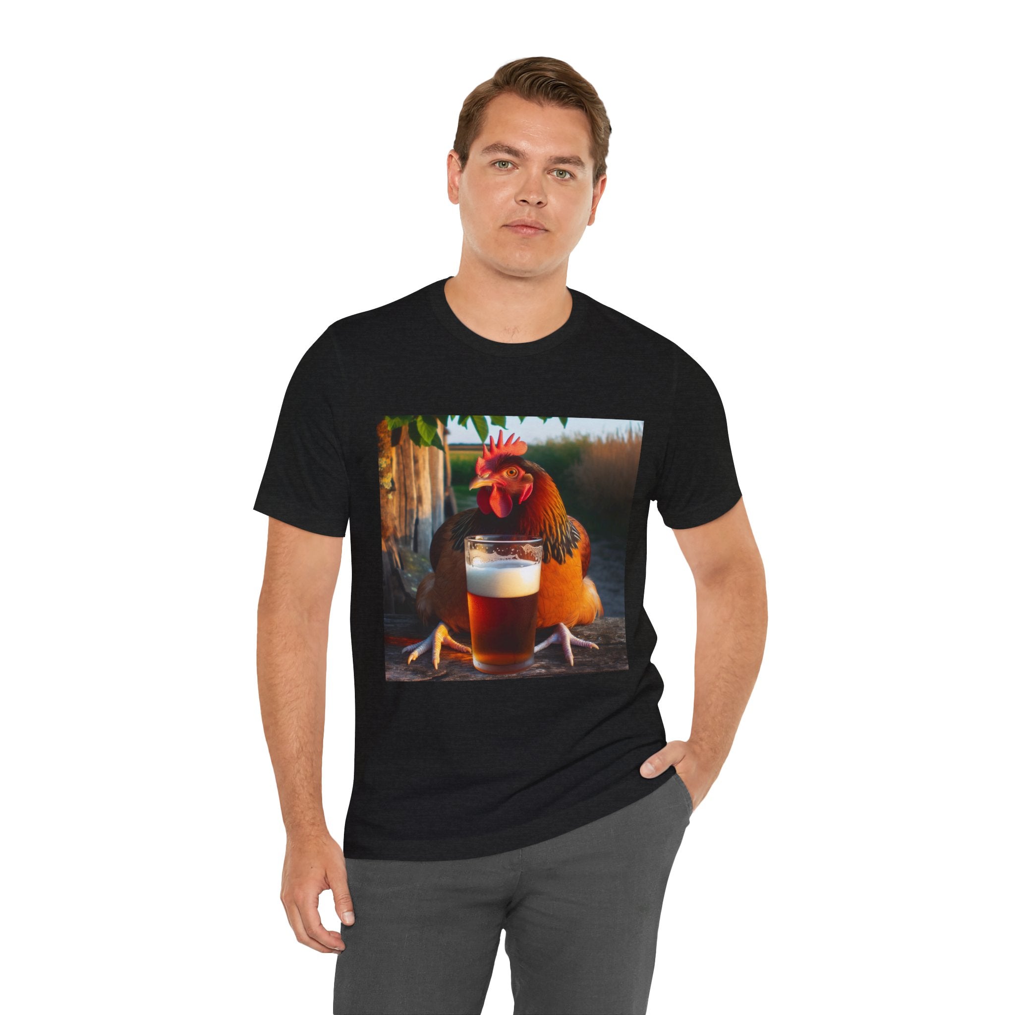 Funny Rooster with Beer Graphic Unisex T-Shirt