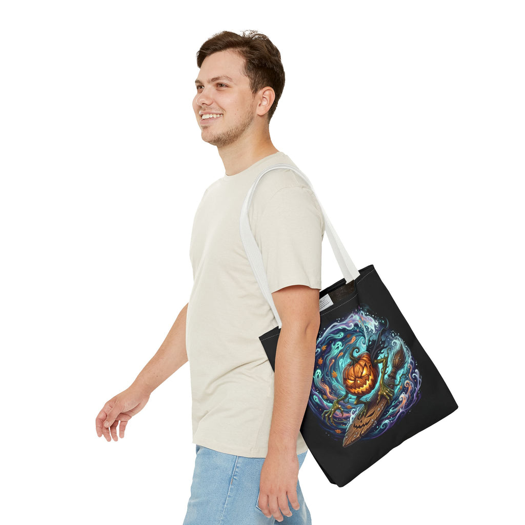 Halloween Surfing Pumpkin Tote Bag — Spooky Jack-o'-Lantern Beach Wave Tote