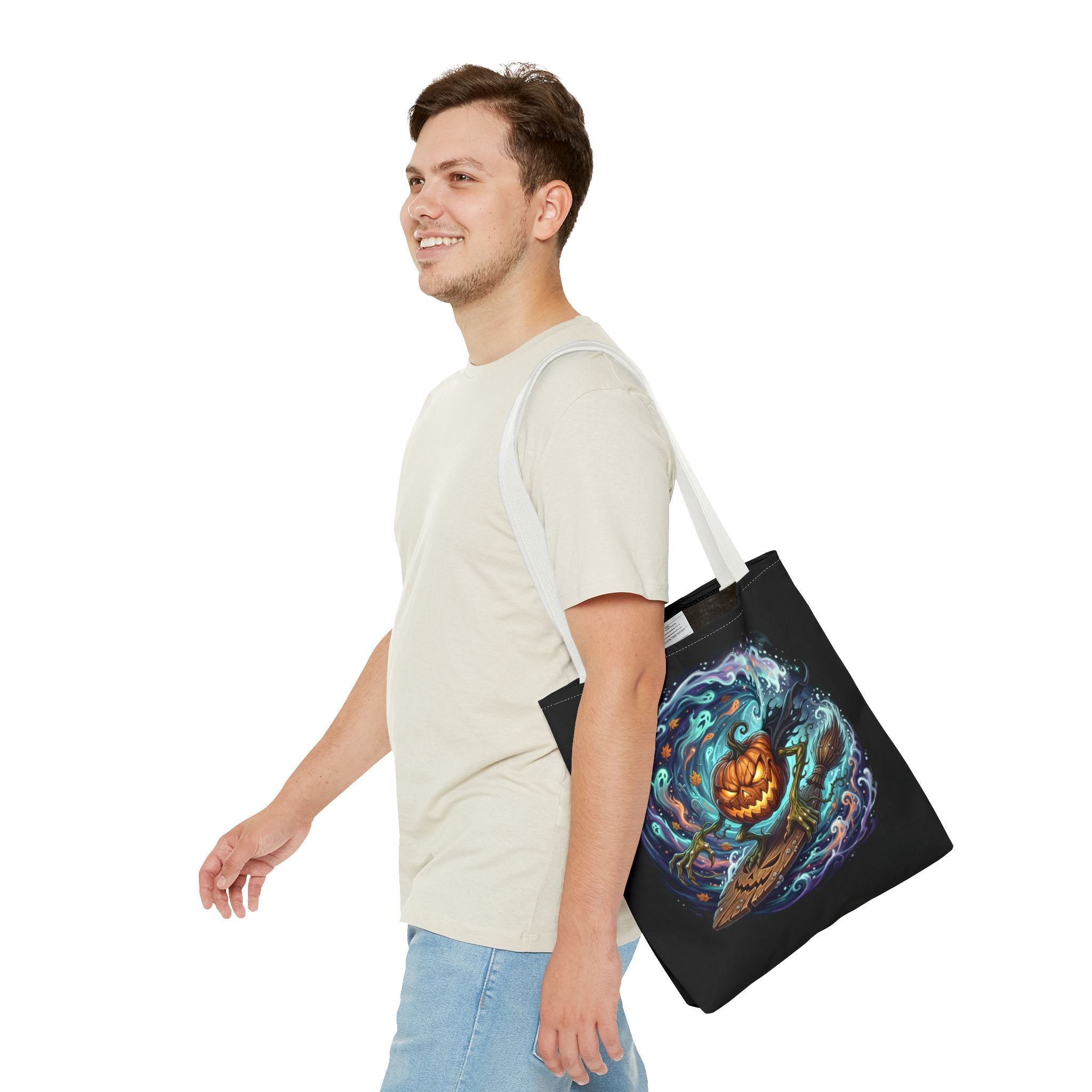 Halloween Surfing Pumpkin Tote Bag — Spooky Jack-o'-Lantern Beach Wave Tote