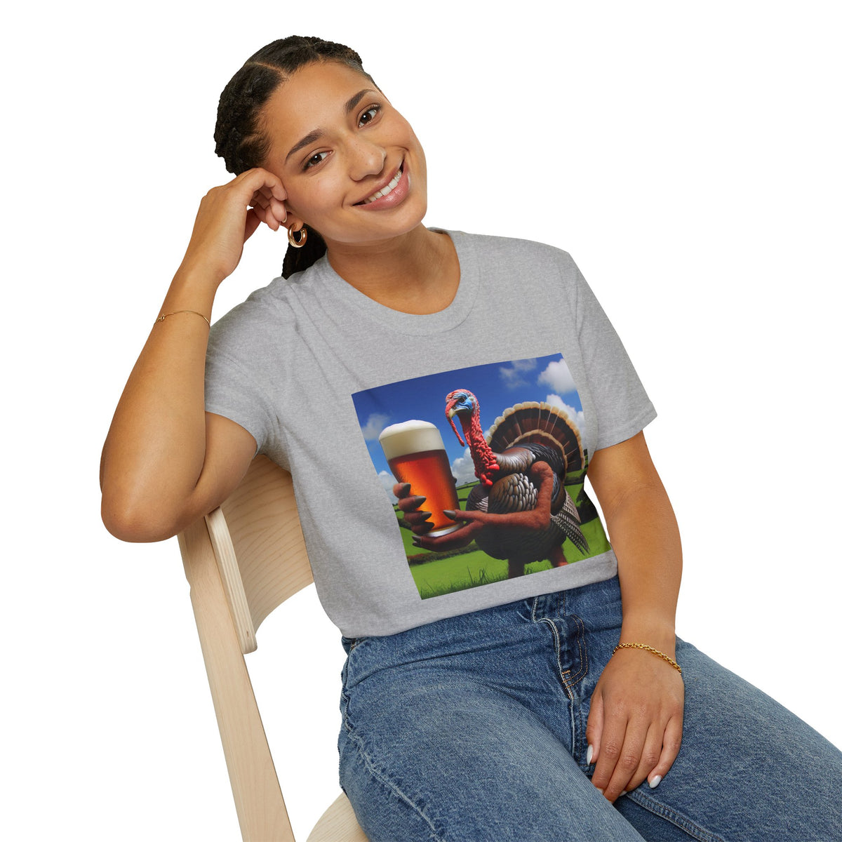 Thankful Turkey Beer T-Shirt — Funny Thanksgiving Turkey Holding Pint Tee