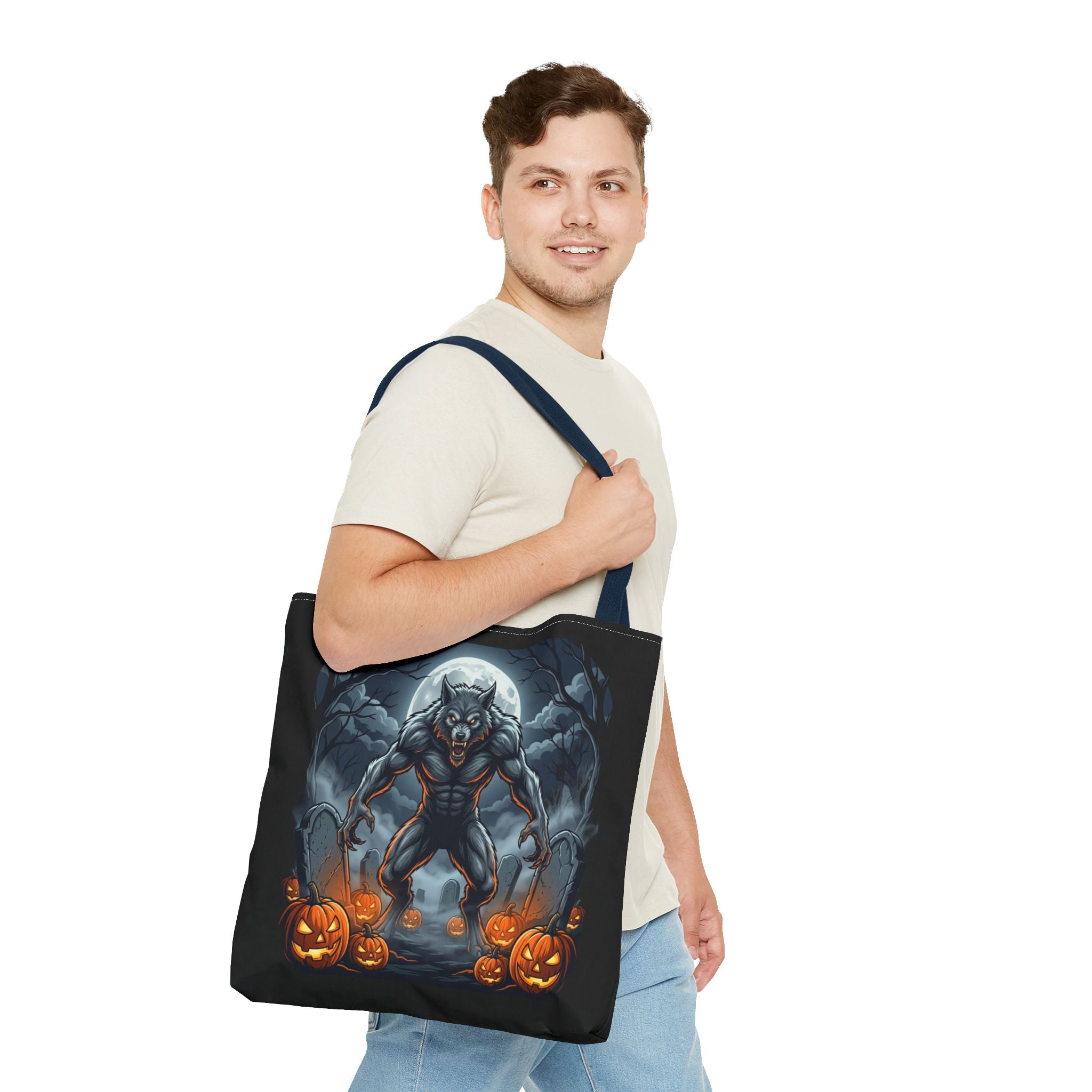 Werewolf Halloween Tote Bag — Full Moon Pumpkin Horror AOP Tote
