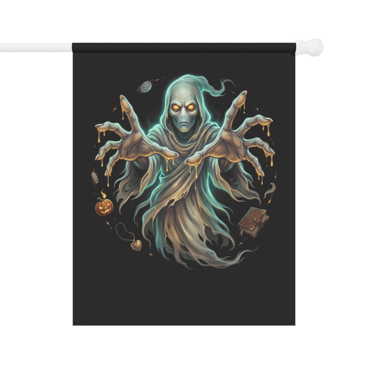 Teal Hooded Wraith Halloween Garden Banner — Something Wicked Yard Flag