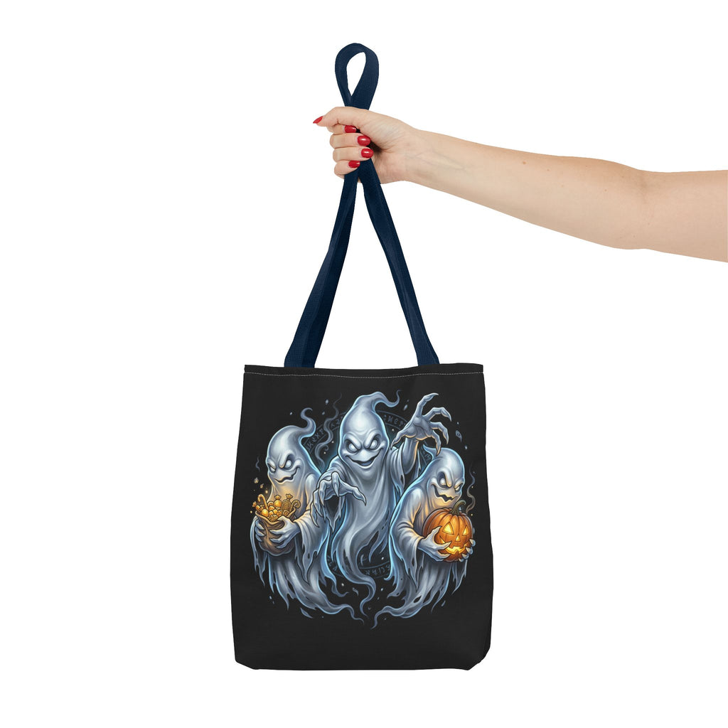 Halloween Ghost Trio Tote Bag — Spooky Pumpkin Trick-or-Treat AOP Tote