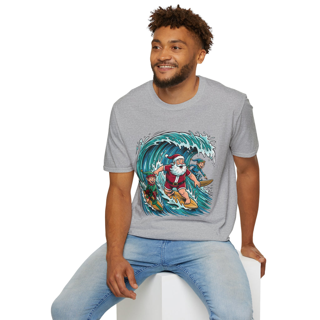 Surfing Santa T-Shirt — Christmas Beach Holiday Tee