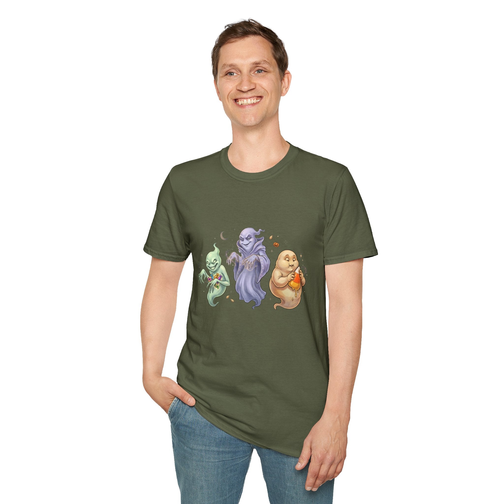 Three Quirky Ghosts Halloween Unisex Softstyle T-Shirt
