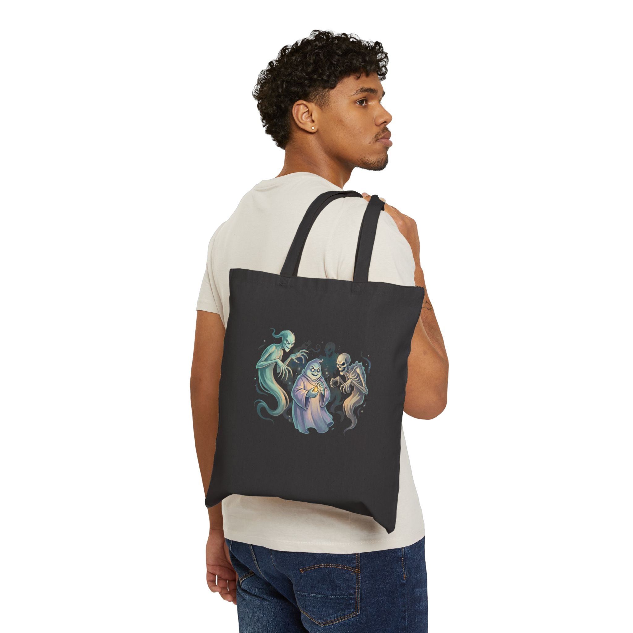 THREE LITTLE GHOST Cotton Canvas Tote Bag