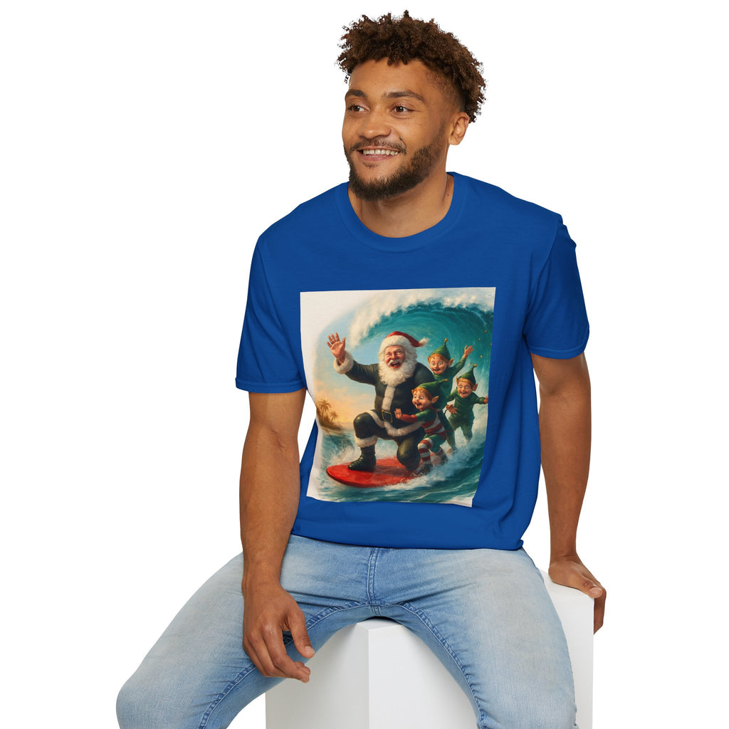 Santa Surfing T-Shirt — Retro Christmas Surfing Santa Tee
