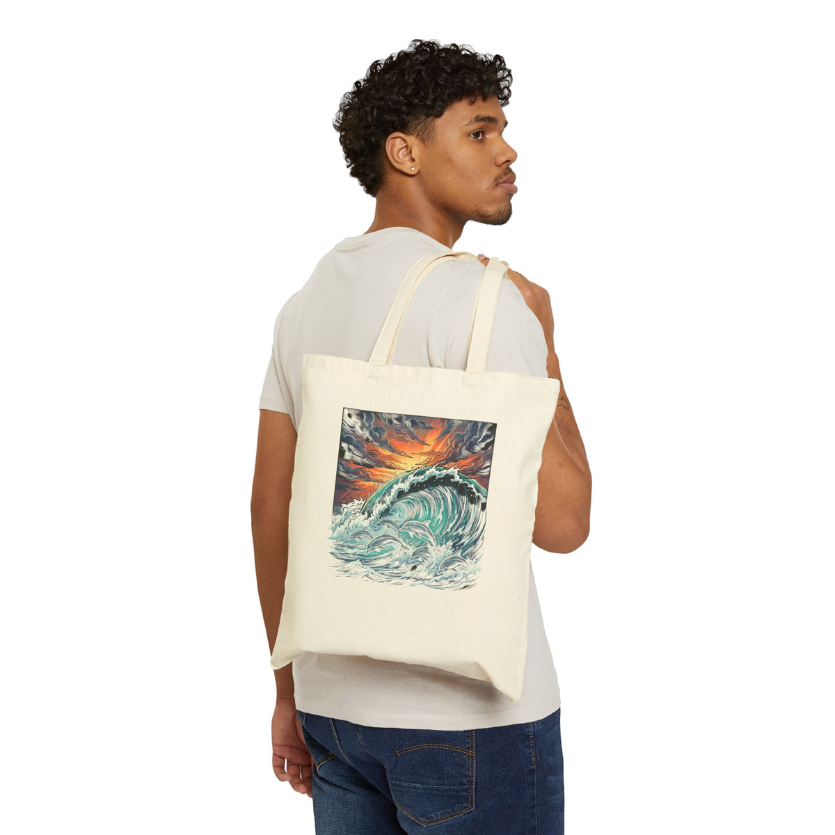 Ocean Wave Tote Bag — Vintage Sunset Surf Canvas Tote