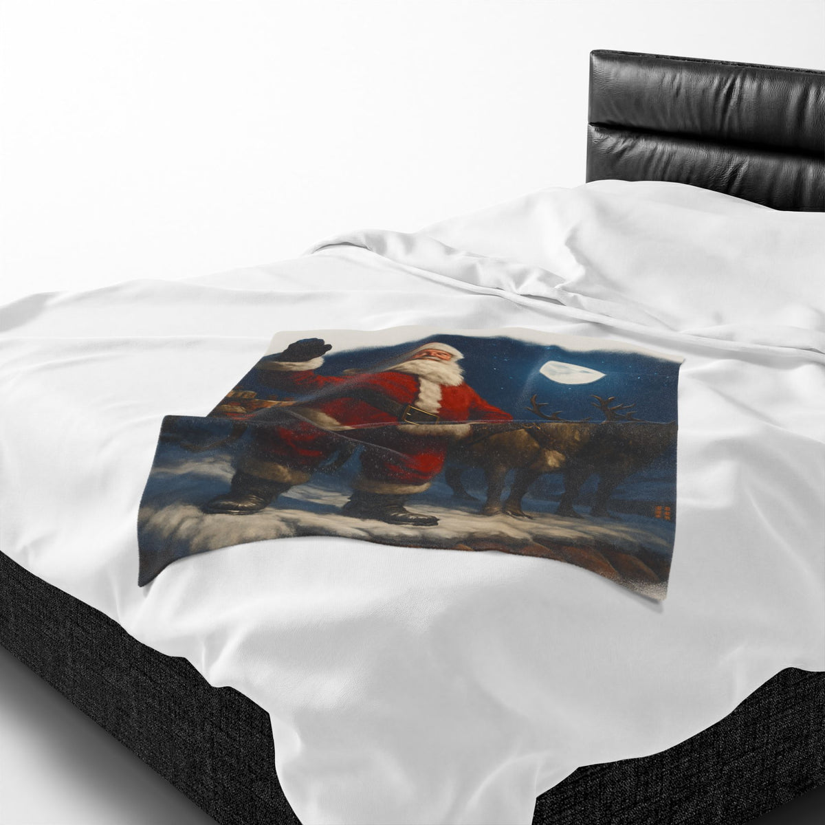 Santa Claus and Reindeer Christmas Velveteen Plush Blanket