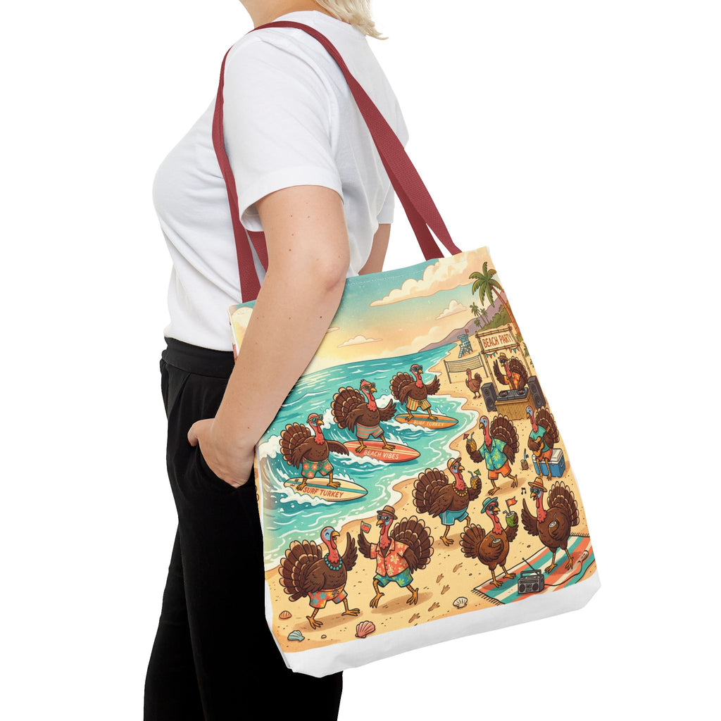 Surfing Turkeys Beach Tote Bag – Funny Thanksgiving Summer Beach Tote