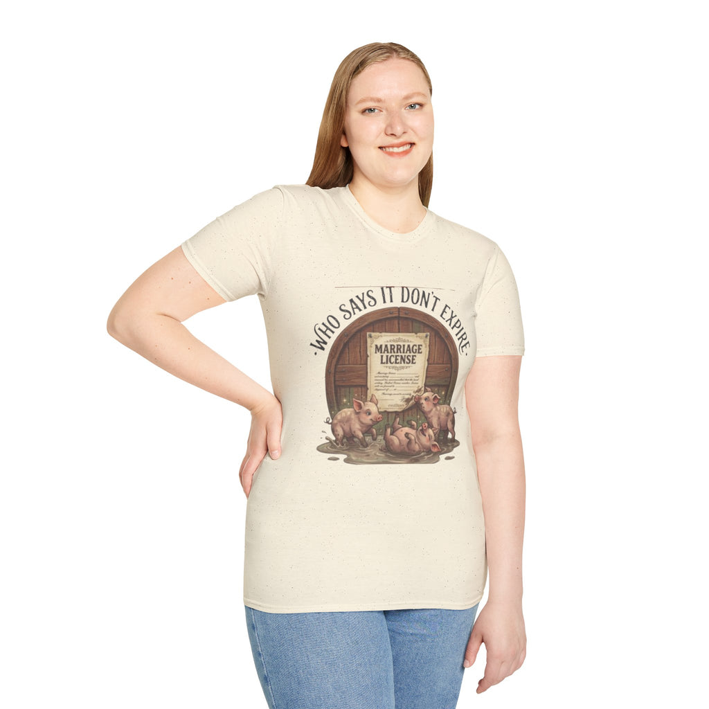 T-Shirt — "Who Says It Don't Expire" Vintage Marriage License Design