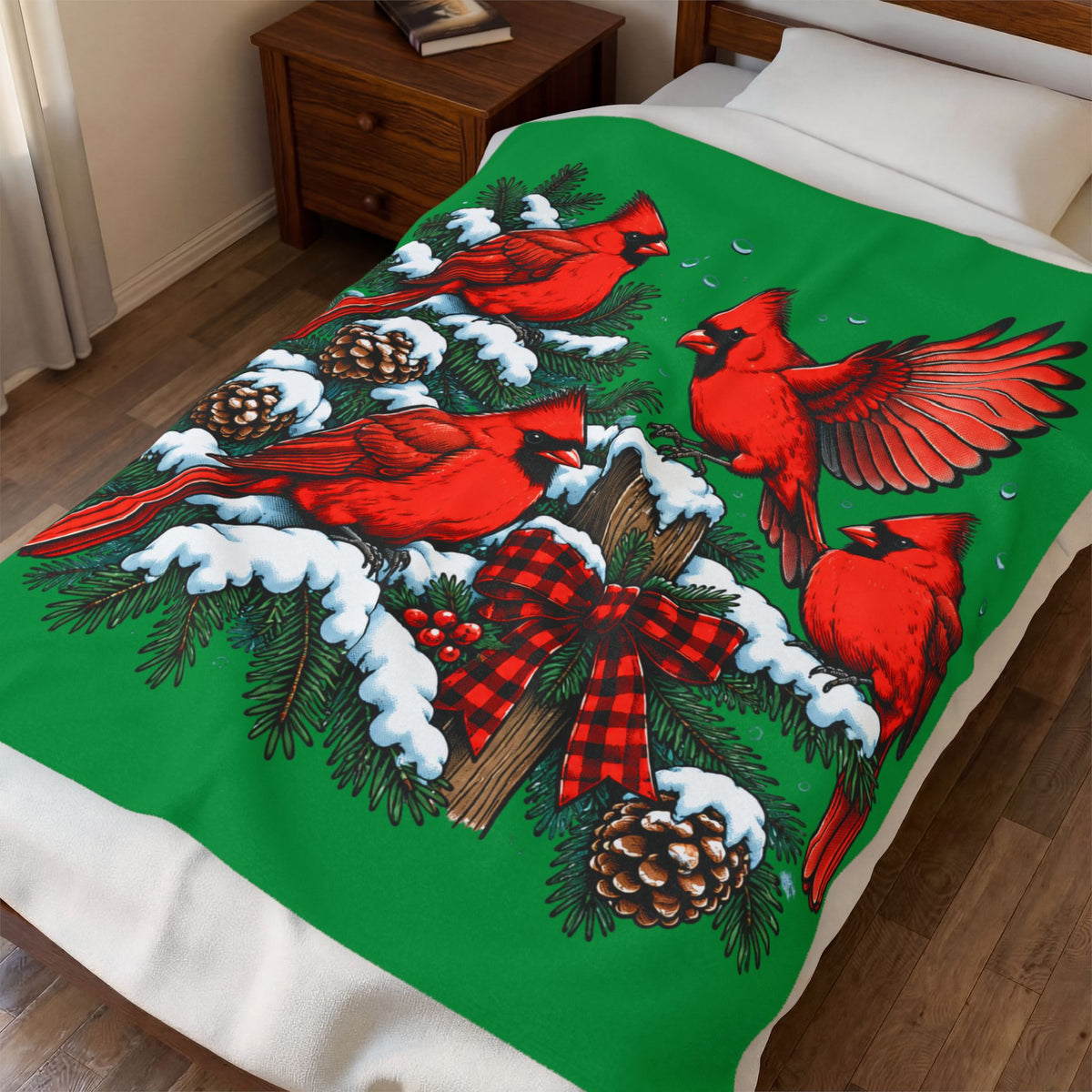 Christmas Cardinal Velveteen Plush Blanket